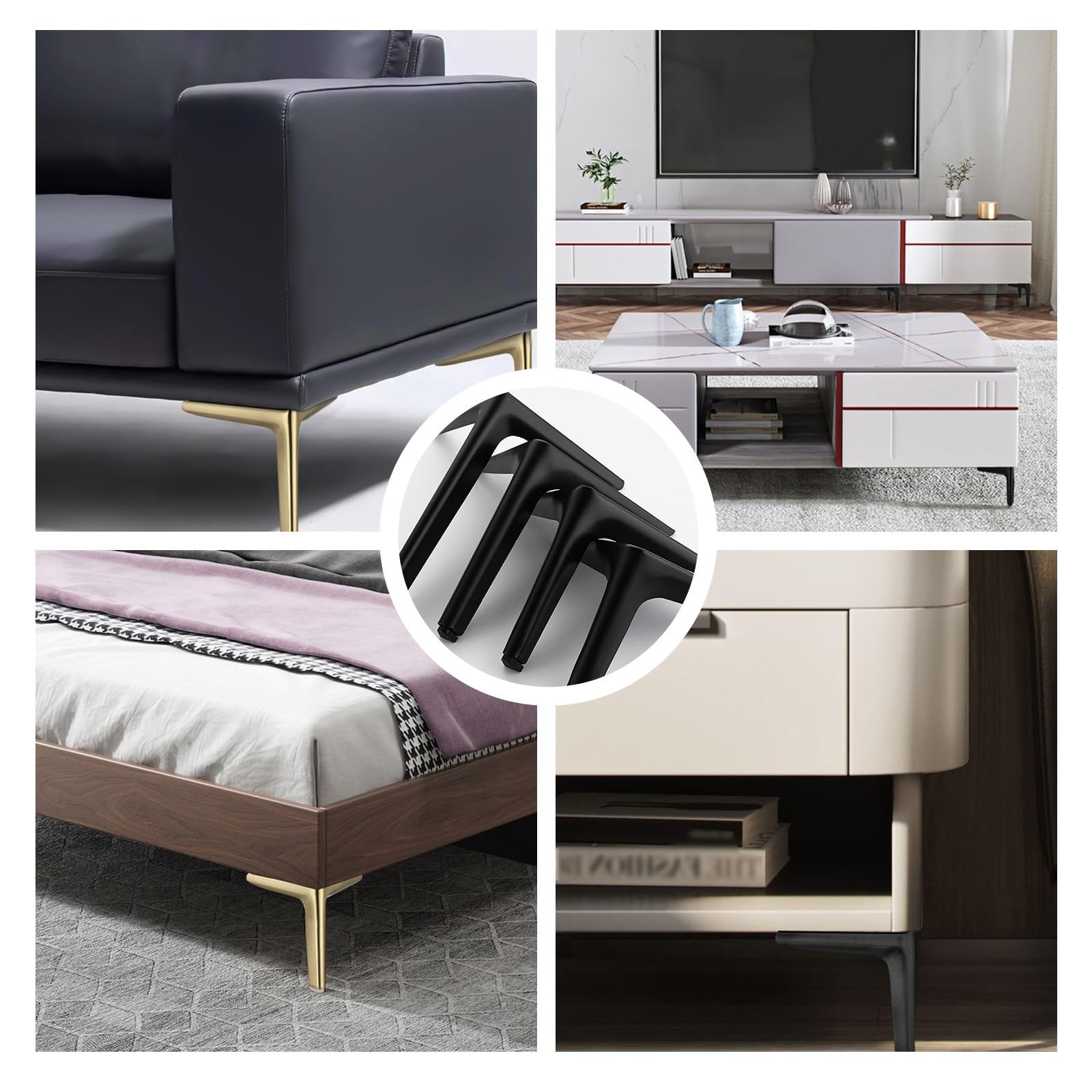 4 Pezzi Piedini per Mobili In Metallo con Tappetini Antiscivolo Piedi per Mobili Triangolari Piedini per Divani Gambe per Mobili Fai da Te per Divano, Mobiletto, Credenza, Poltrona, Pouf(Multi-colored