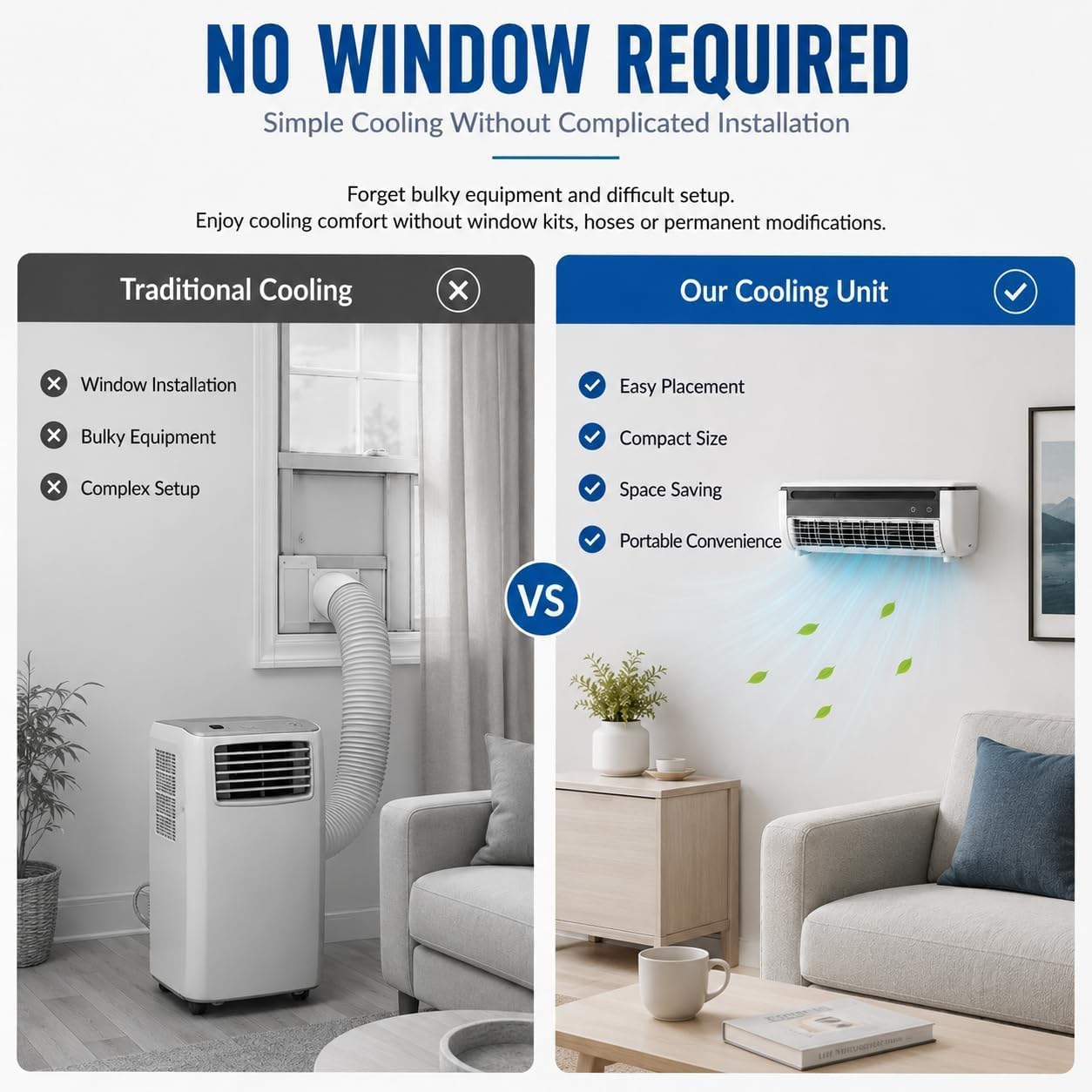 Aire acondicionado de pared sin unidad exterior, aire acondicionado portátil | Refrigeración instantánea en 30 segundos (B)