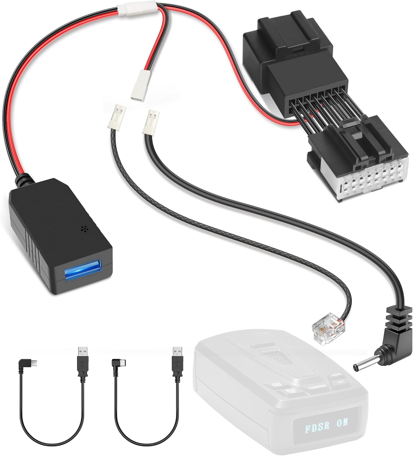 Radar Detector Power Cord Adapter,(16Pin Type-A) Compatible with Ford F150,Bronco,Mustang and More with Auto Dimming Rearview Mirror,RJ11 DC3.5 Radar Detectors Charger Cable, Built-in Hidden