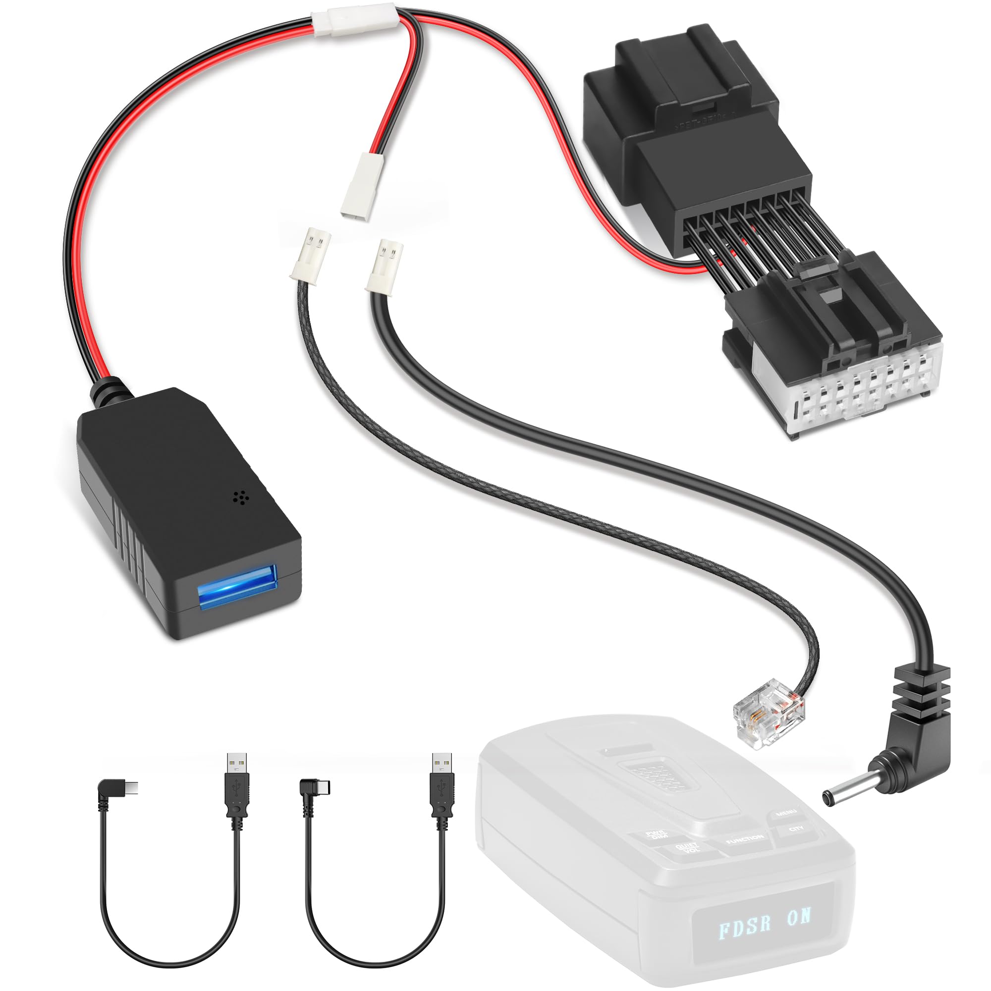 Gonifeto Radar Detector Power Cord Adapter,(16Pin Type-A) Compatible with Ford F150,Bronco,Mustang and More with Auto Dimming Rearview Mirror,RJ11 DC3.5 Radar Detectors Charger Cable, Built-in Hidden