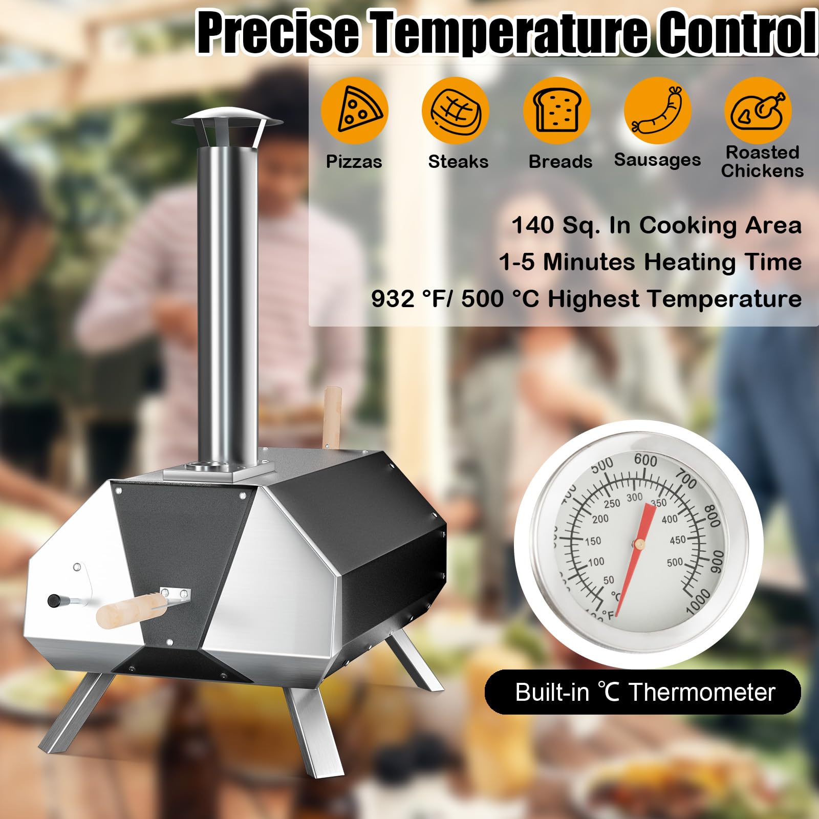 KOMFOTTEU Four à pizza d'extérieur portable 30,5 cm avec pierre pour barbecue camping