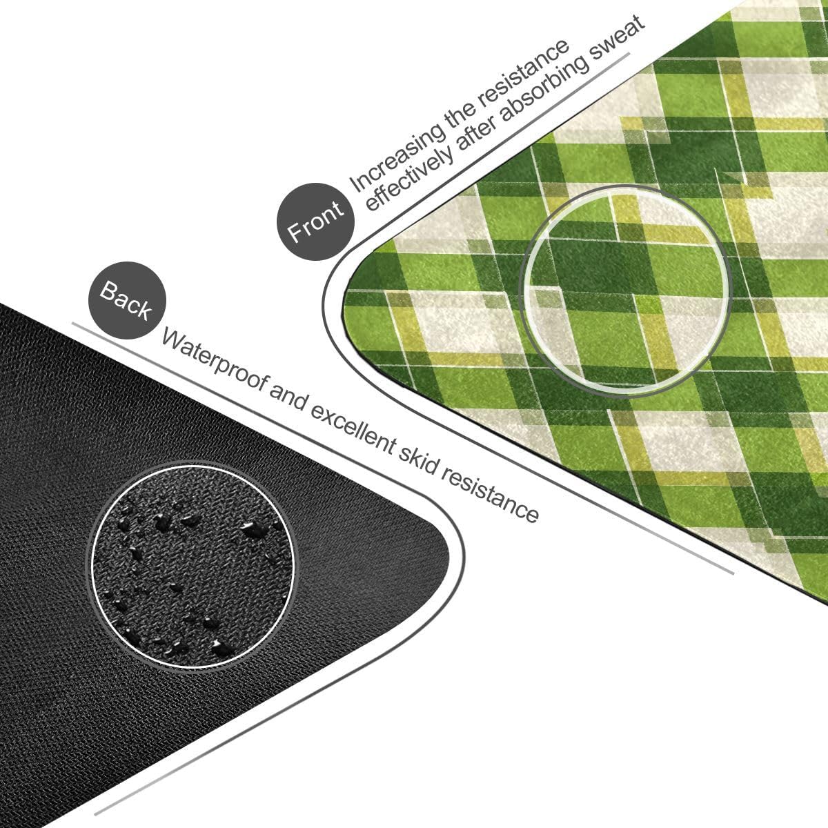 ALAZA Green Tartan Pattern Yoga Mat Non Slip Fitness Exercise Mat, Workout Mat for Yoga, Pilates and Floor Exercises