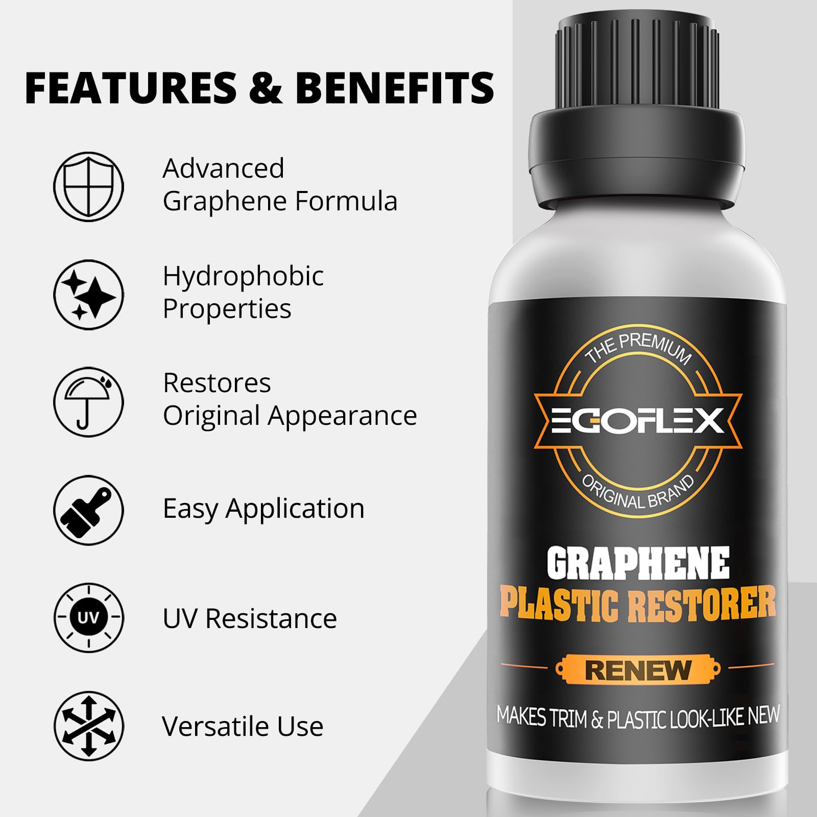 Graphene Plastic Restorer Trim Kit - Crystal Coating Plastic Restorer for Cars - Rubber Vinyl Headlight Restoration Restore a Finish Back to Black Shine Exterior Auto Detailing Supplies