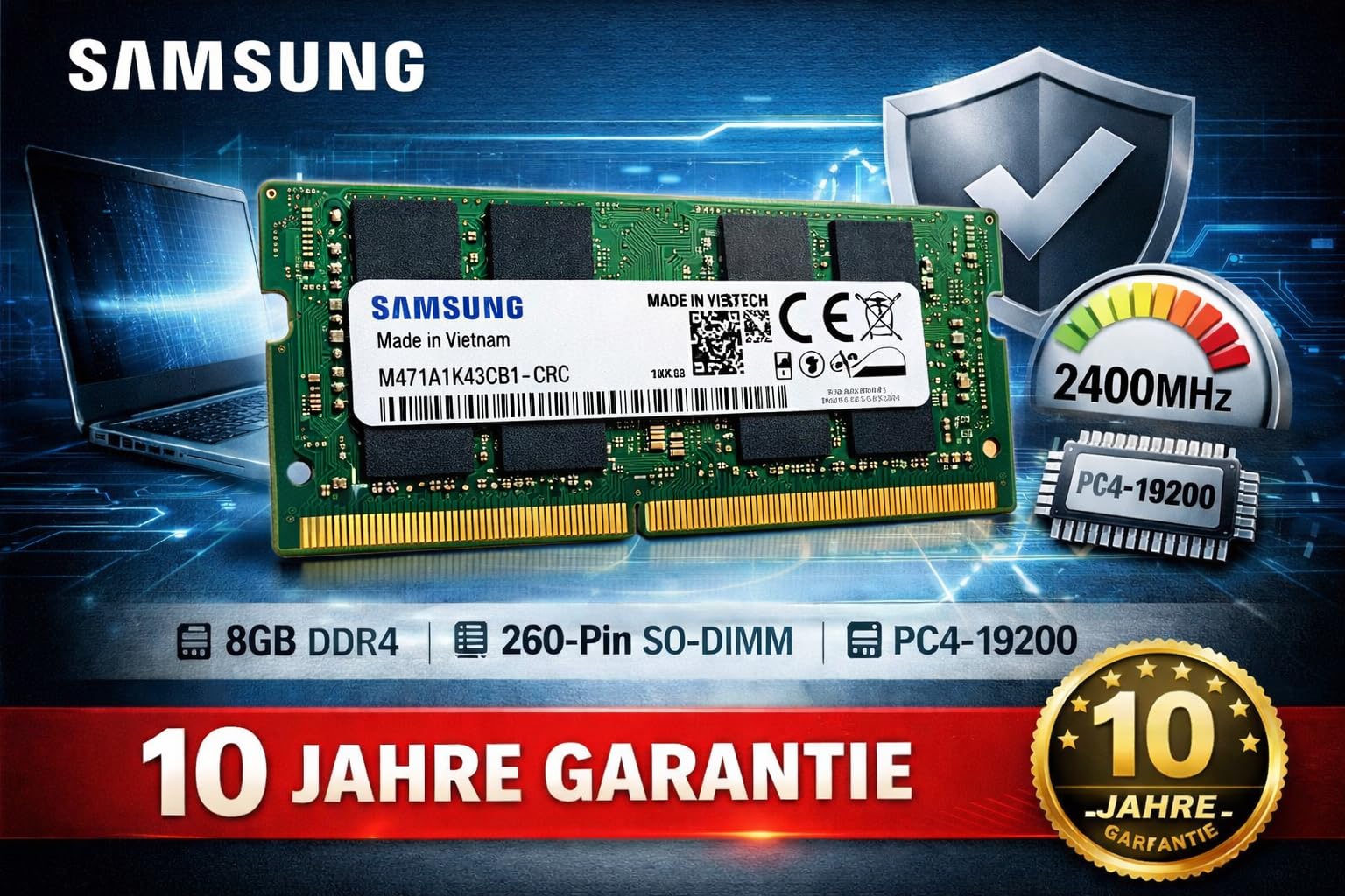 Samsung Genuine 8GB DDR4 2400MHz Notebook RAM - M471A1K43CB1-CRC