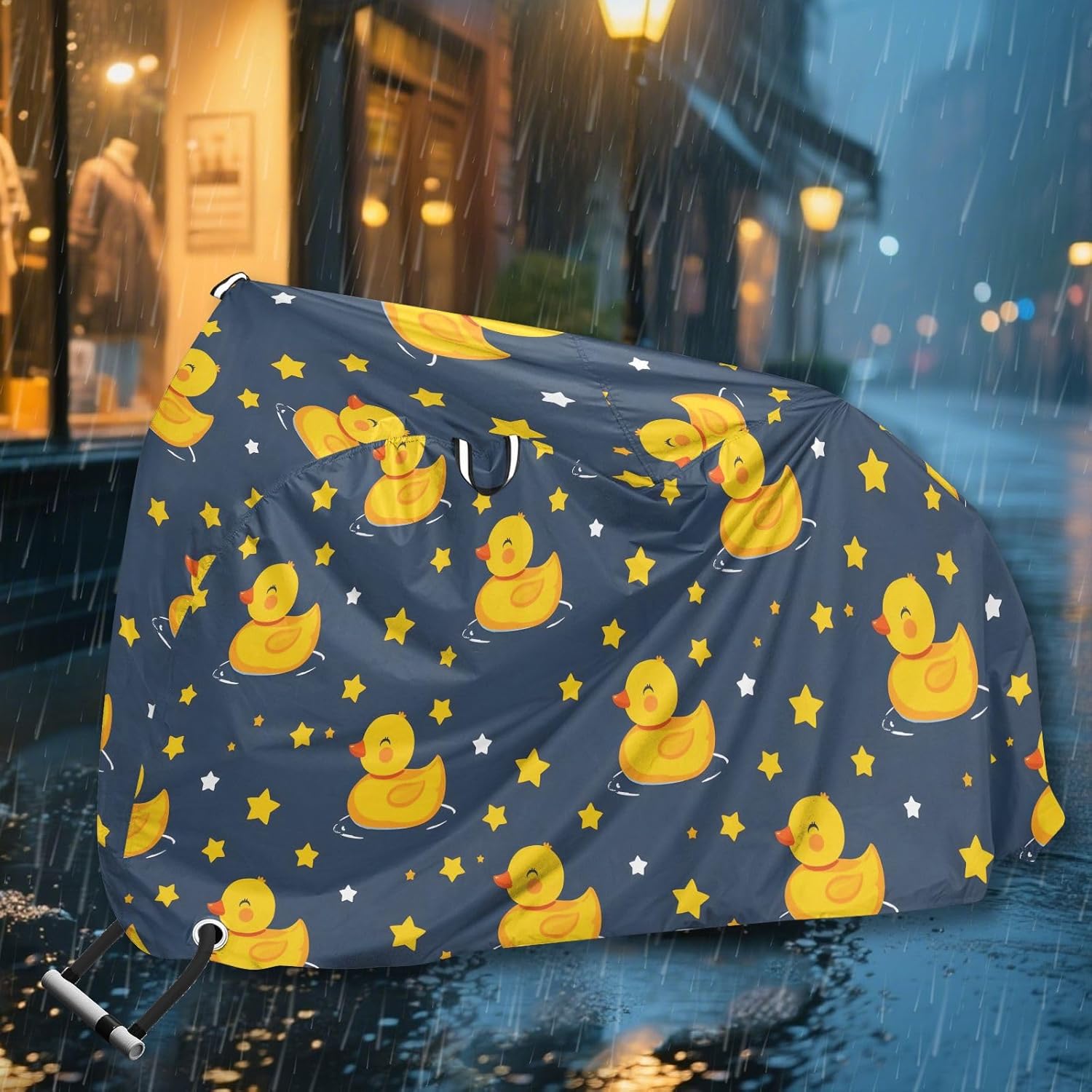 ALAZA Cartoon Yellow Duck Stars Bike Cover Waterproof Outdoor Ebike Bicycle Covers Tarp Protection for 1/2 Bikes, Sun UV Dust Wind Proof