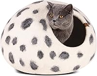 Vista 13 de MEOWFIA Cueva de gato – Cama de fieltro premium para gatos de interior, hecha a mano 100% lana merino, gato (Beige, Mediano)
