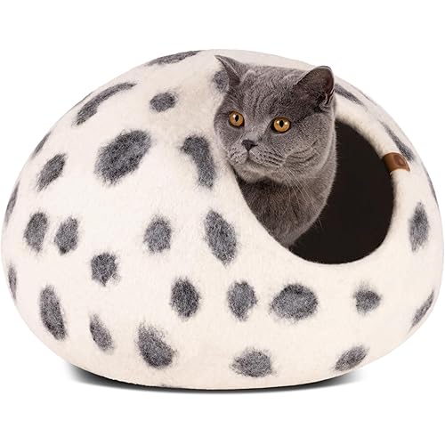 MEOWFIA Cat Cave – Premium Felt Cat Bed for Indoor Cats, Handmade Merino Wool (Snow Leopard, Large)