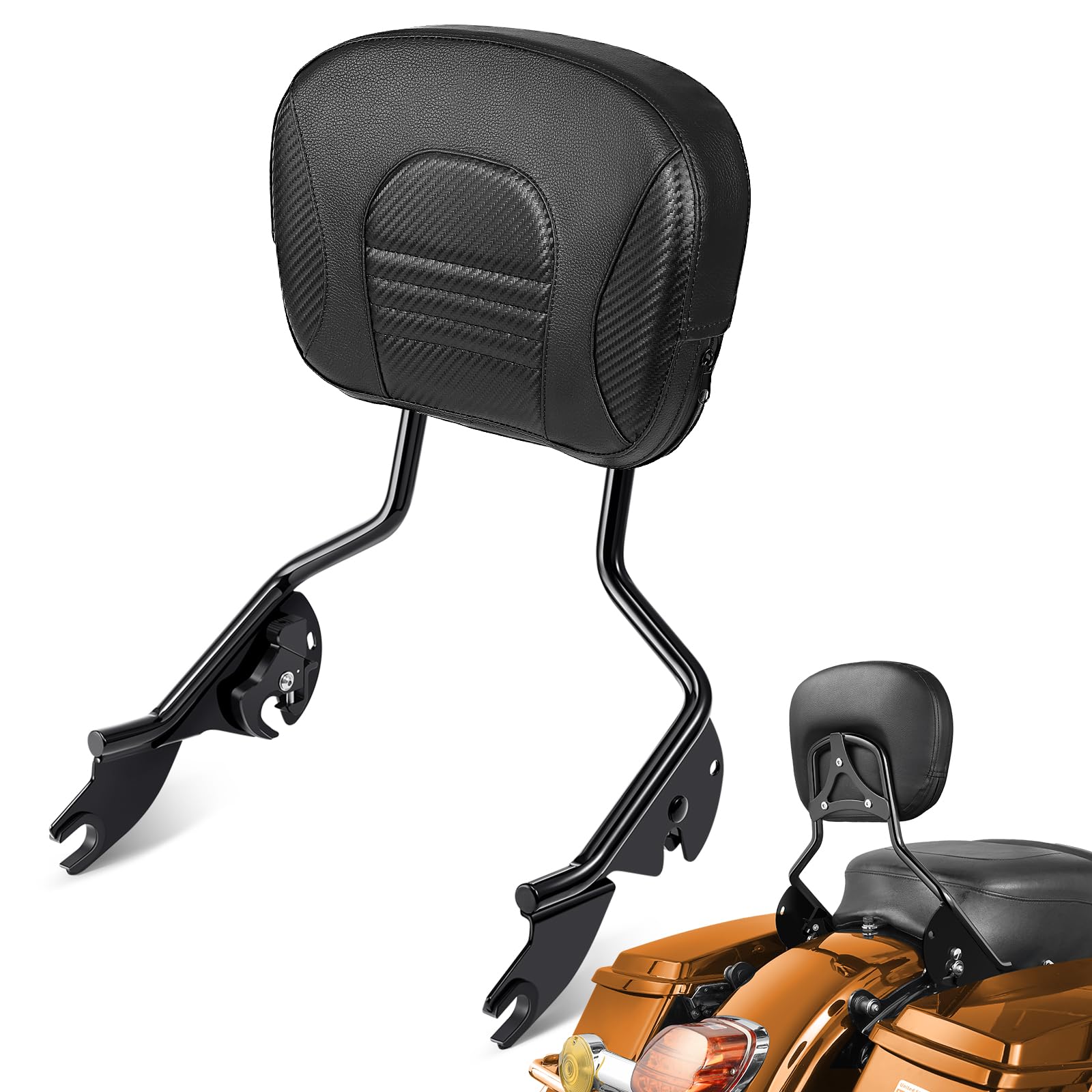 PBYMT Schienale passeggero Sissy Bar, schienale posteriore staccabile, Sissy Bar a sgancio rapido adatto per Harley Davidson Touring Street Glide Road Glide Road King Electra Glide 2009-2024, nero