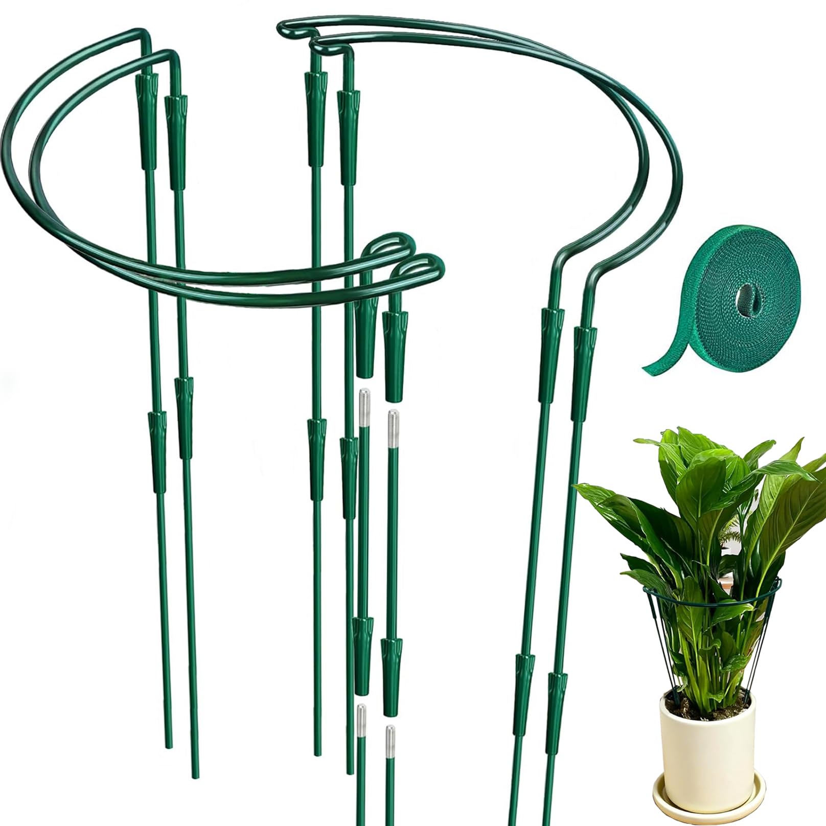 POTWPOT 4 Pack Adjustable Metal Plant Support Stakes 30×30/60cm | Half Round Garden Support Rings for Peonies, Monstera, Roses, Hydrangeas & Outdoor Plants — image 1