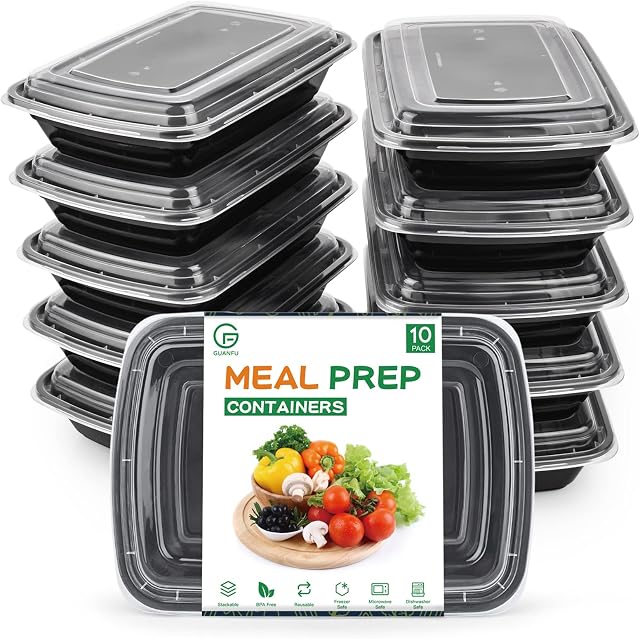 GUANFU [10 Pack] Meal Prep Containers 1 Compartment, BPA Free Reusable Food Prep Containers with Lids - Microwave, Freezers & Dishwashers Safe - Stackable Storage Lunch Boxes (28 oz)