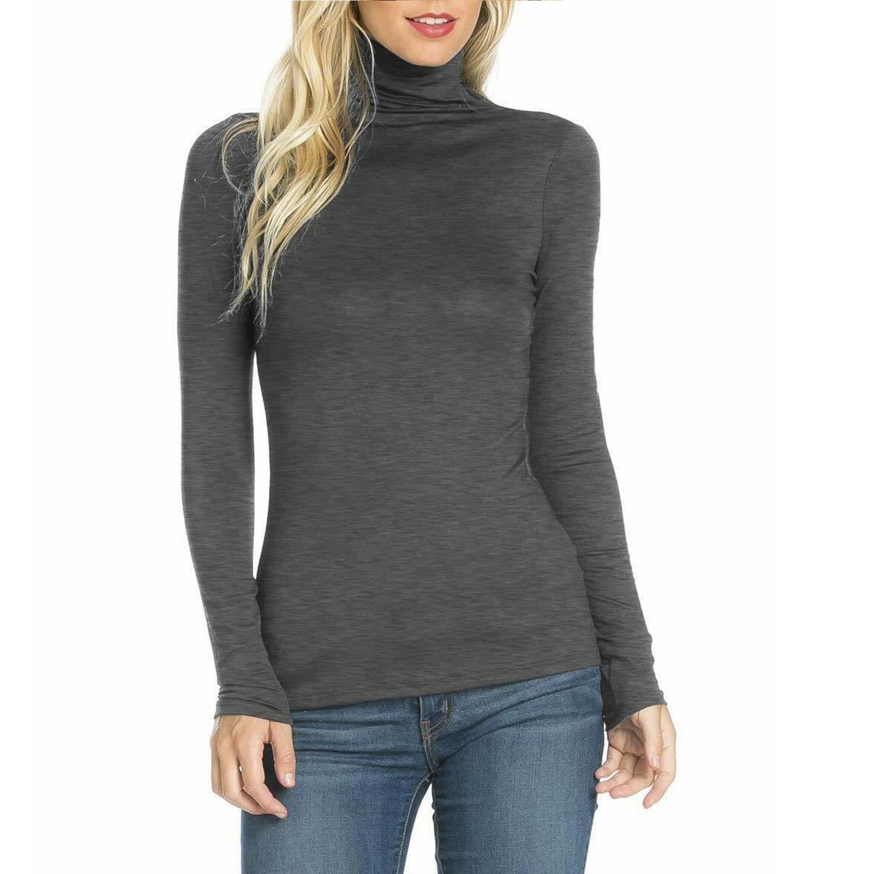 NetSetUK Ladies Polo Roll Neck Jumpers for Women Turtle Neck Long Sleeve Plain T-Shirt Top UK 8-33 Charcoal