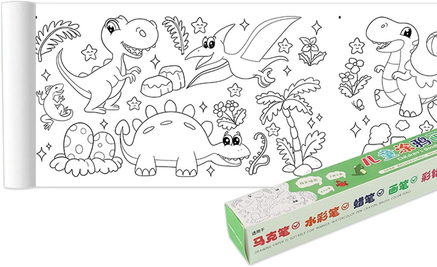 Coloring Paper Roll for Kids, 78.7×11.8 inch Fun Dinosaur
