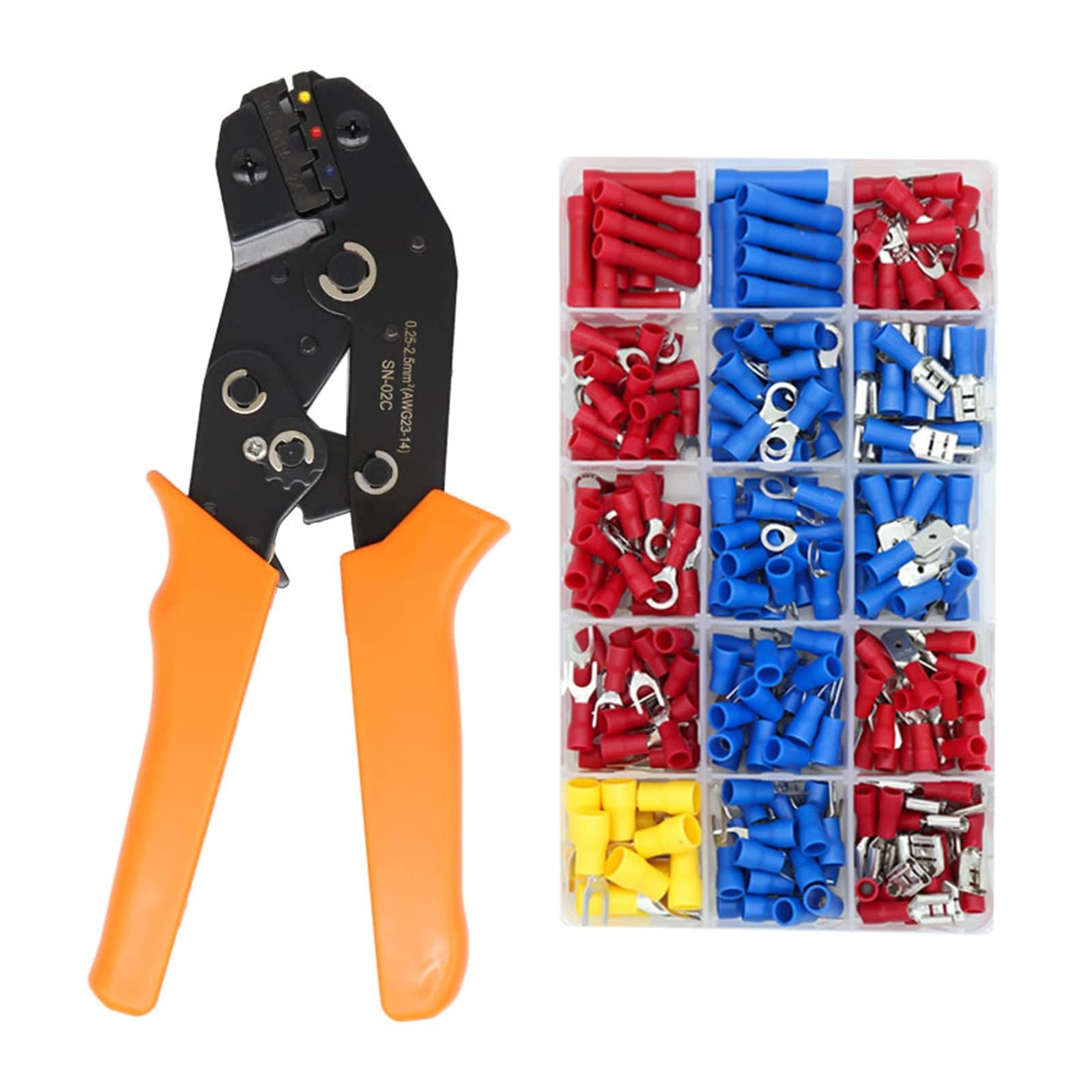 SN-02C Mini ręczne narzędzie do zaciskania 0.25-2.5mm² regulowane szczypce do zaciskania z 280 szt. Końcówek kablowych zestaw asortymentowy zestaw do zaciskania drutu perfection