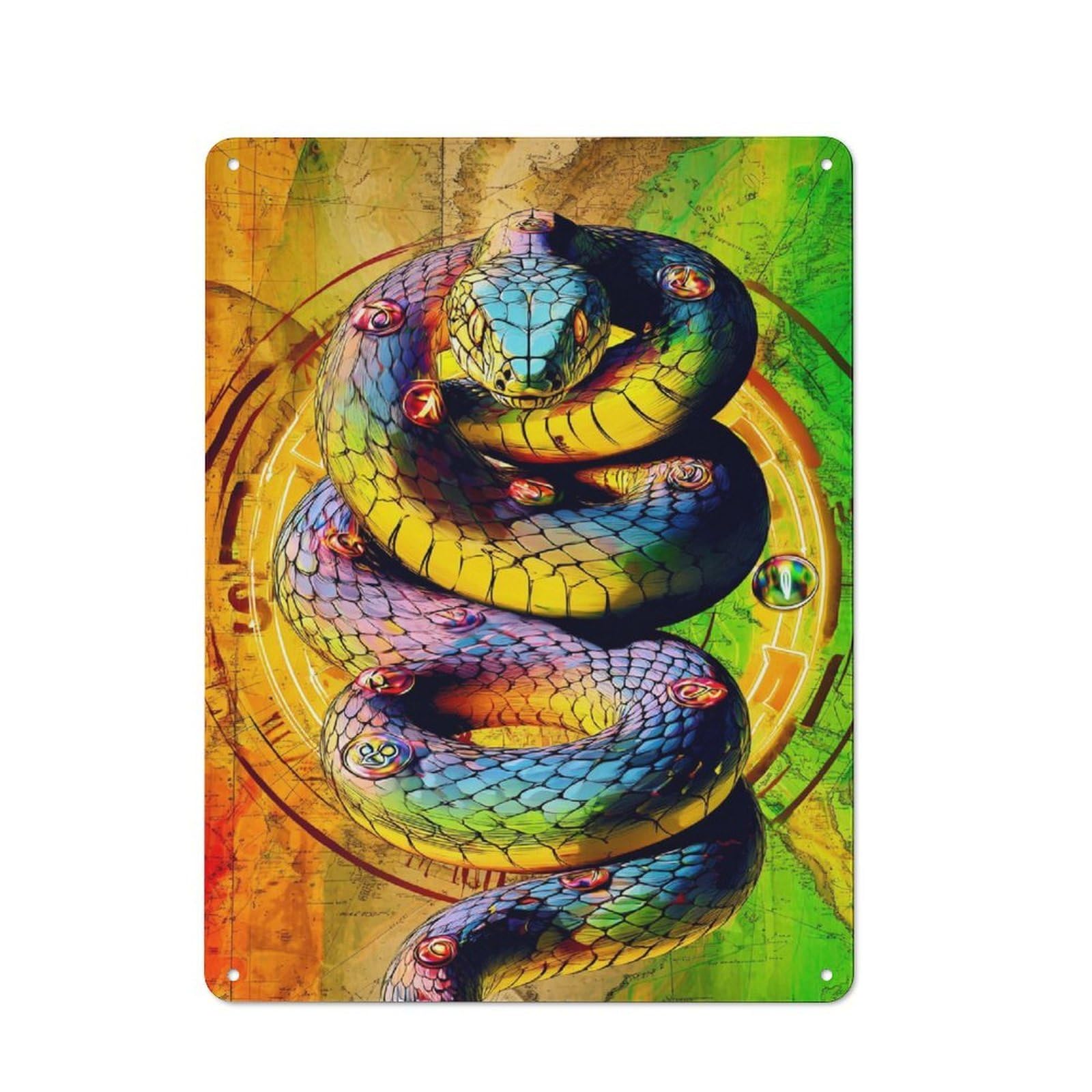 Junmoney Rainbow Serpent Artwork Nostalgic Metal Wall Sign 40X30cm, Classic Pub Decor For Bar, Kitchen, Garage Or Games Room