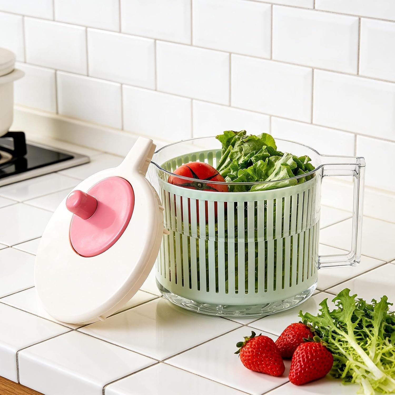 Vegetable Cleaning Bowl – Hand Crank Washer Device, Fruit Rinse Spinner Tool, Salad Washing Container for Kitchen Meal Prep Use | Smooth Mechanism Fast Drain Function Stable Base Structure