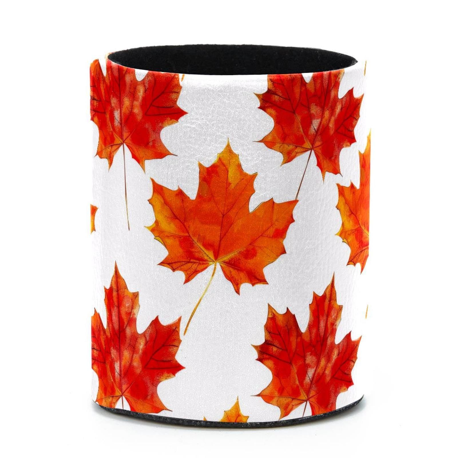 VAPOKF Round Pencil Holders for Desk, Red Autumn Maple Leaves Pen Holders Pen Pot Makeup Brushes Storage Desktop Stationery Supplies Organiser for Home Office