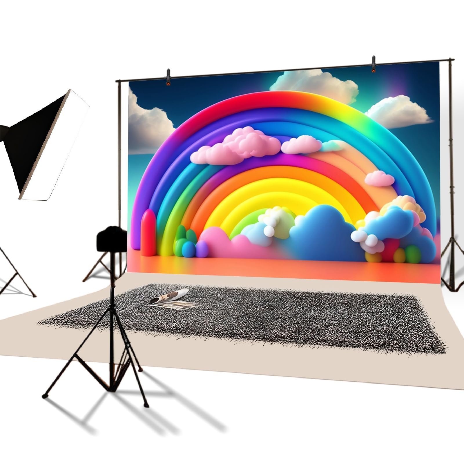 YongFoto 3x2m Bambini Sfondo Arcobaleno colorato Nuvole Cielo Blu Sfondo di fotografia per bambini Festa di compleanno New Born Cake Table Baby Shower Photo Booth Studio oggetti di scena