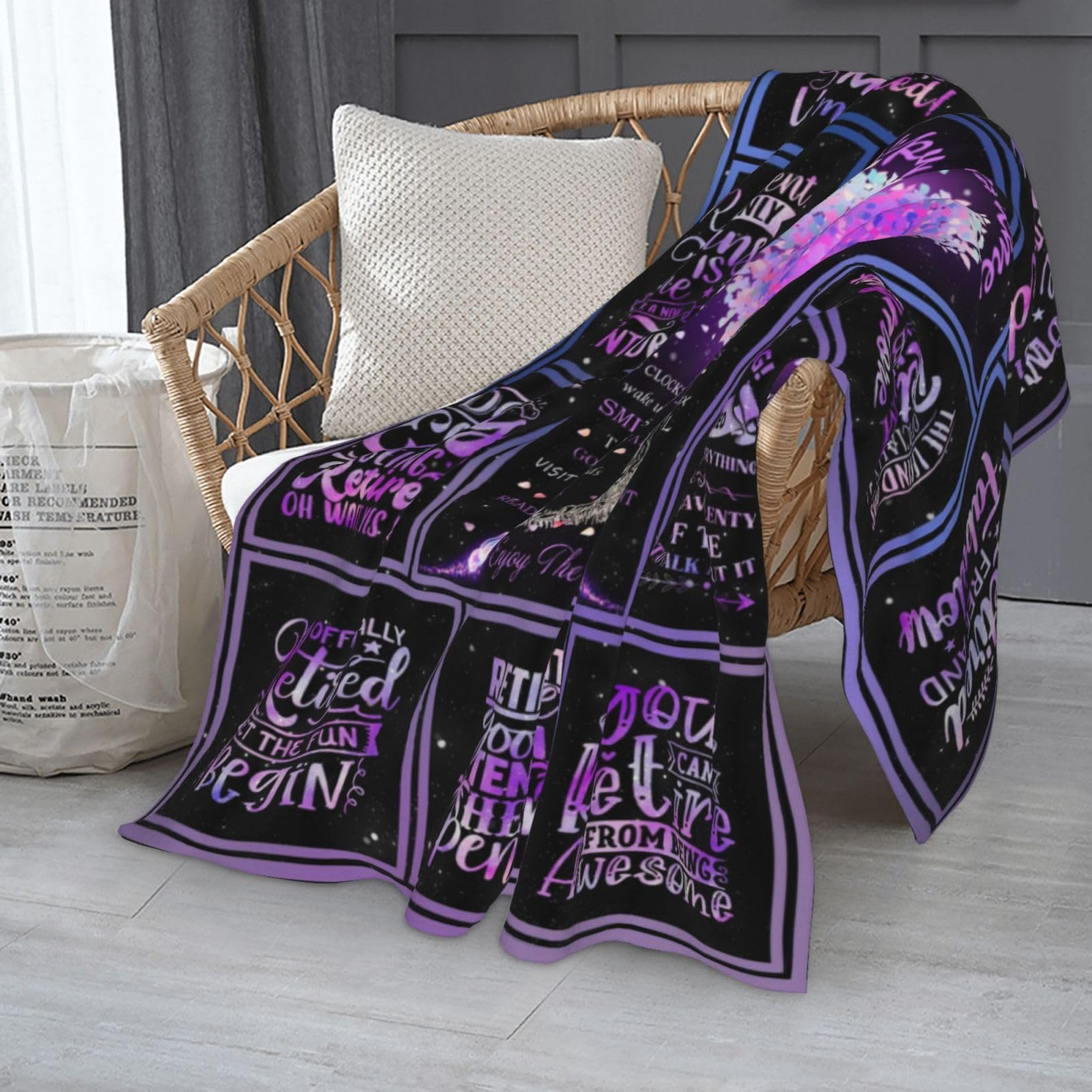 Retirement Throw Blanket 50x60 Inches - Purple Flannel, Soft & Warm, With Inspirational Quotes - View #4