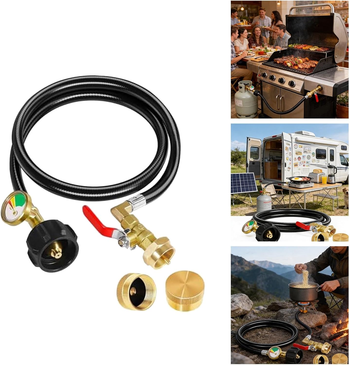 Propane Tank Adapter Hose, Stainless Steel Propane Refill Adapter, Propane Tank Refill Adapter Extension Hose for Torches, Lava Lamps, Heaters, Camping Stoves and Small Appliances (Black)
