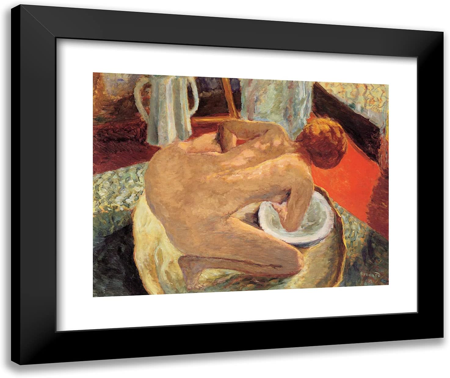 ArtDirect Bonnard, Pierre 24x20 Black Modern Framed Art Print with Double Matting Titled: Woman in a Tub