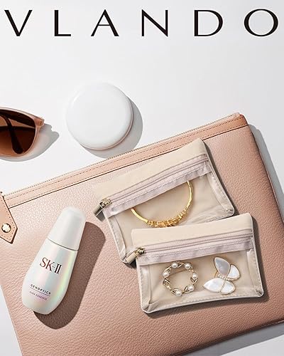 Miniatura 7 de Vlando Organizador de joyas de viaje, bolsa de terciopelo con cremallera, bolsa de joyería de viaje transparente para viajes, viajes de negocios,