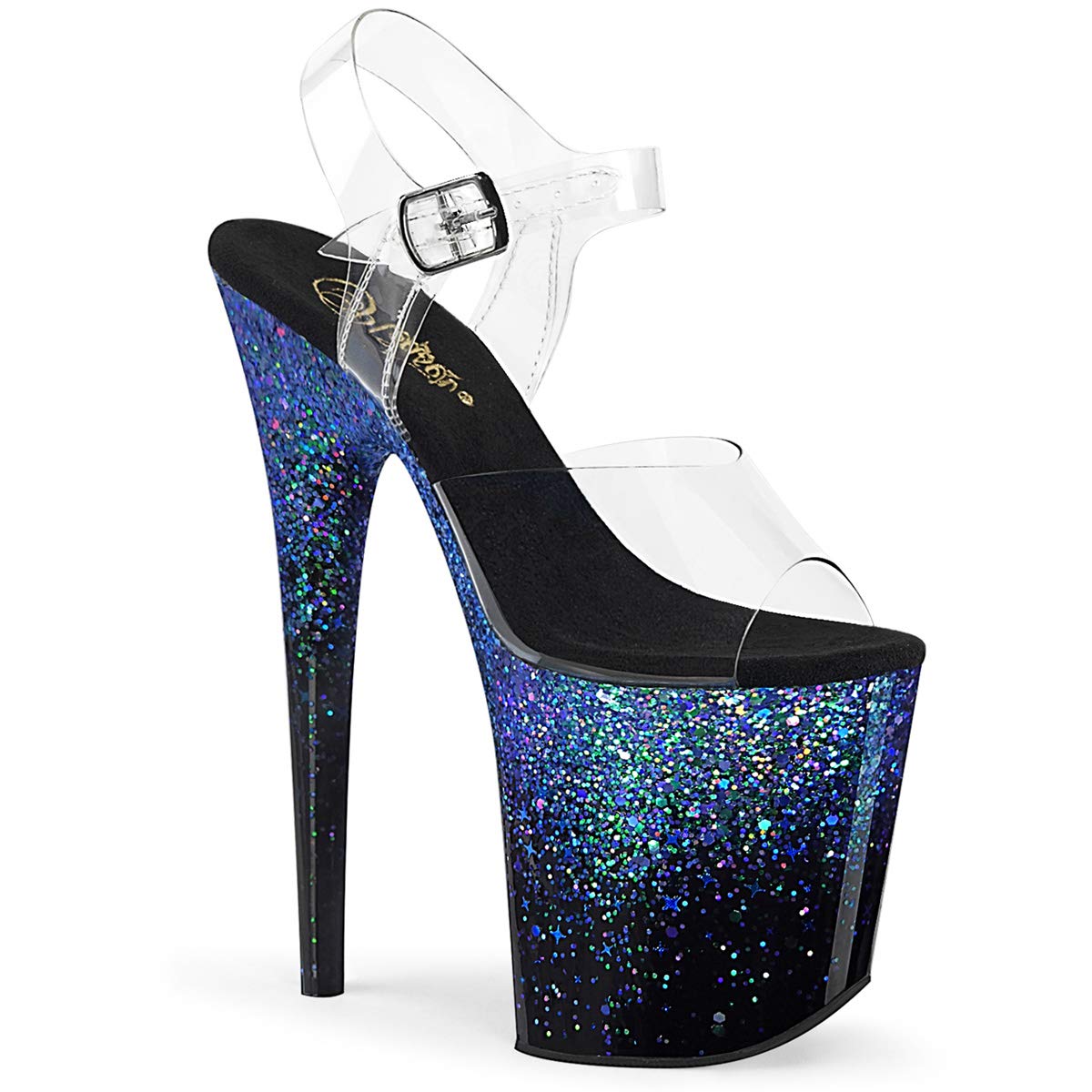 Pleaser FLAMINGO-808SS Clr/Blk-Blue Multi Glitter UK 3 (EU 36)
