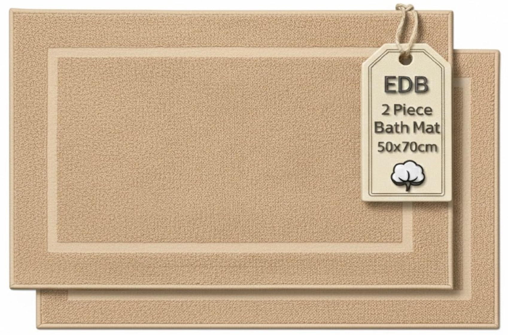 EDB Pack of 2 Terry Toweling Bath Mats Set 100% Cotton Maximum Absorbency Quick Dry 50 x 70 cm Machine Washable Soft 1000-GSM (Latte)