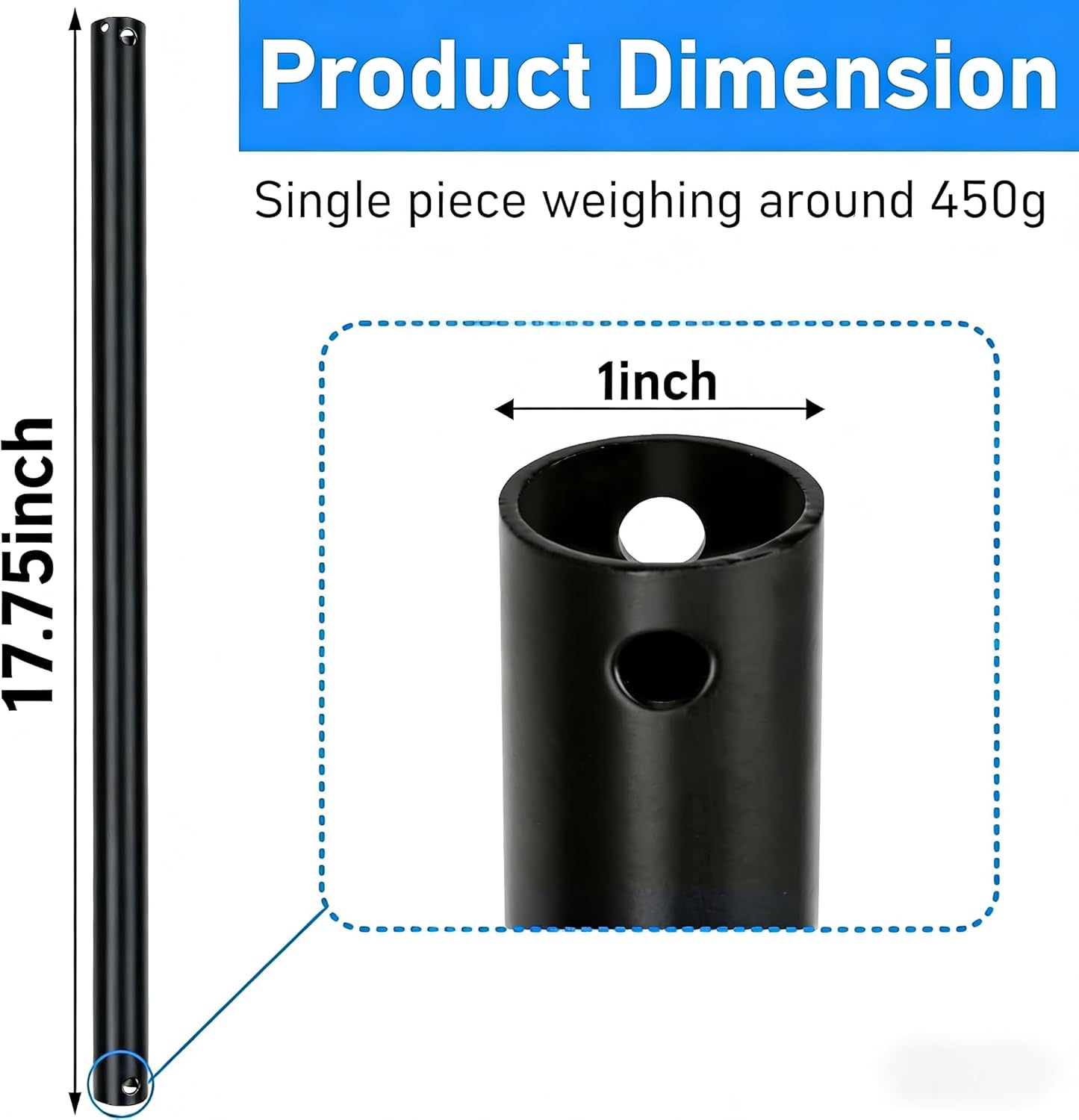 18 Inch Downrods for Ceiling Fans, Dia 1.02'' Ceiling Fan Extension Downrod in Matte Black, Unthreaded Ceiling Fan Extension Rod for Improved Airflow (Only Fan Booms No Threaded, No Extension Wire)