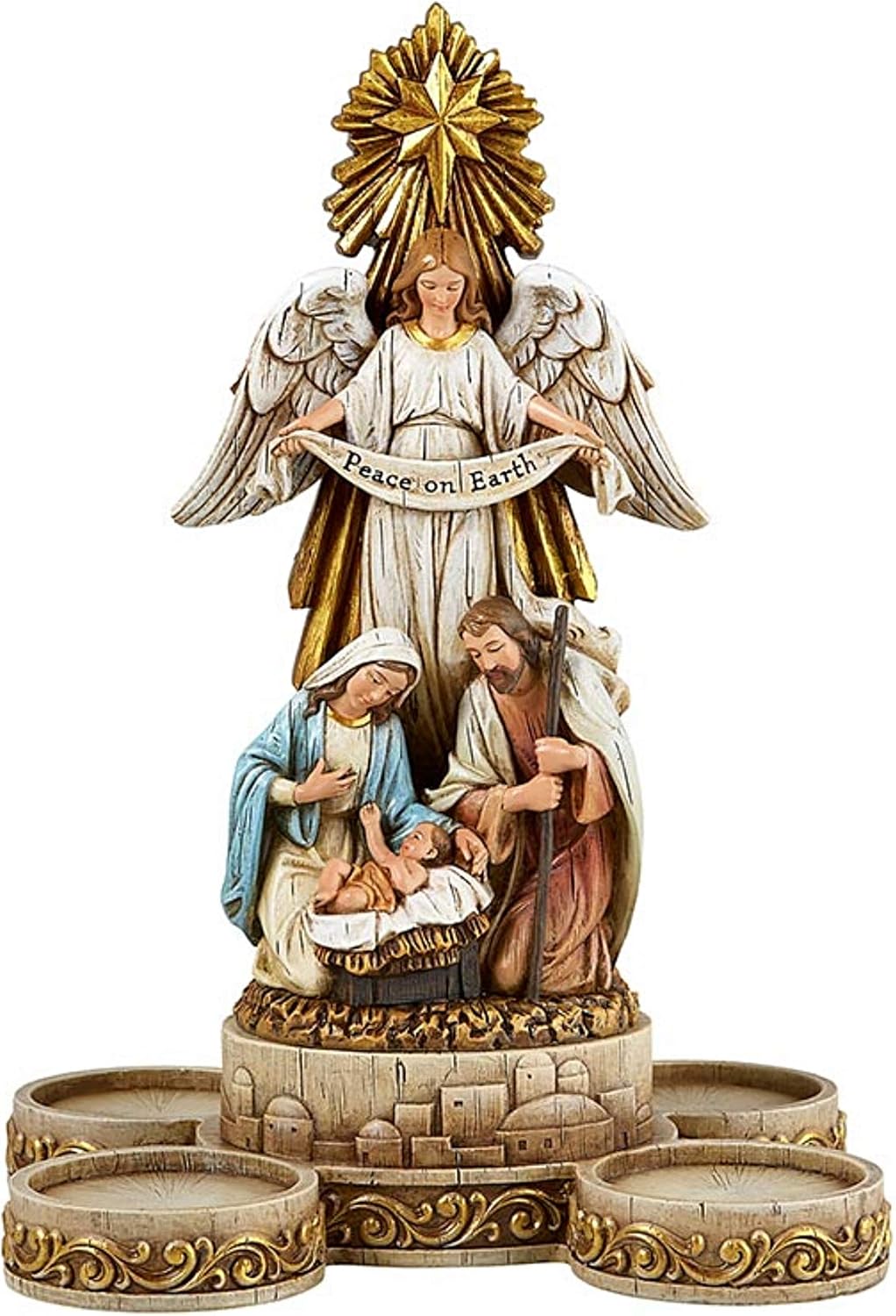 Needzo Nativity Scene Advent Candle Holder Set Decoration, Holy Family Figurines for Votive Candles, 6.5 X 10 Inches