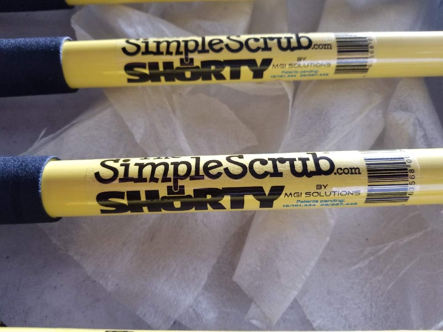 🛒 Crazy Deals THE SIMPLE SCRUB SHORTY Tile + Shower Scrubbing Mop Brush | Clean Bathroom, Kitchen, + Hard to Reach Places | Ergonomic Handle + Interchangeable, Reusable Heads | Handle + 1 White Cleaning Pad
