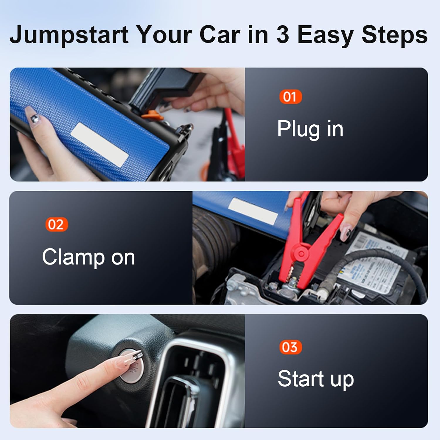 5000A Jump Starter with Air Compressor, 12V Portable Car Battery Jump Starter Pack with 150PSI Tire Inflator 4 Modes Flashlight, Storage Case, Jumper Cables for 8.0L Gas and 6.0L Diesel Engines