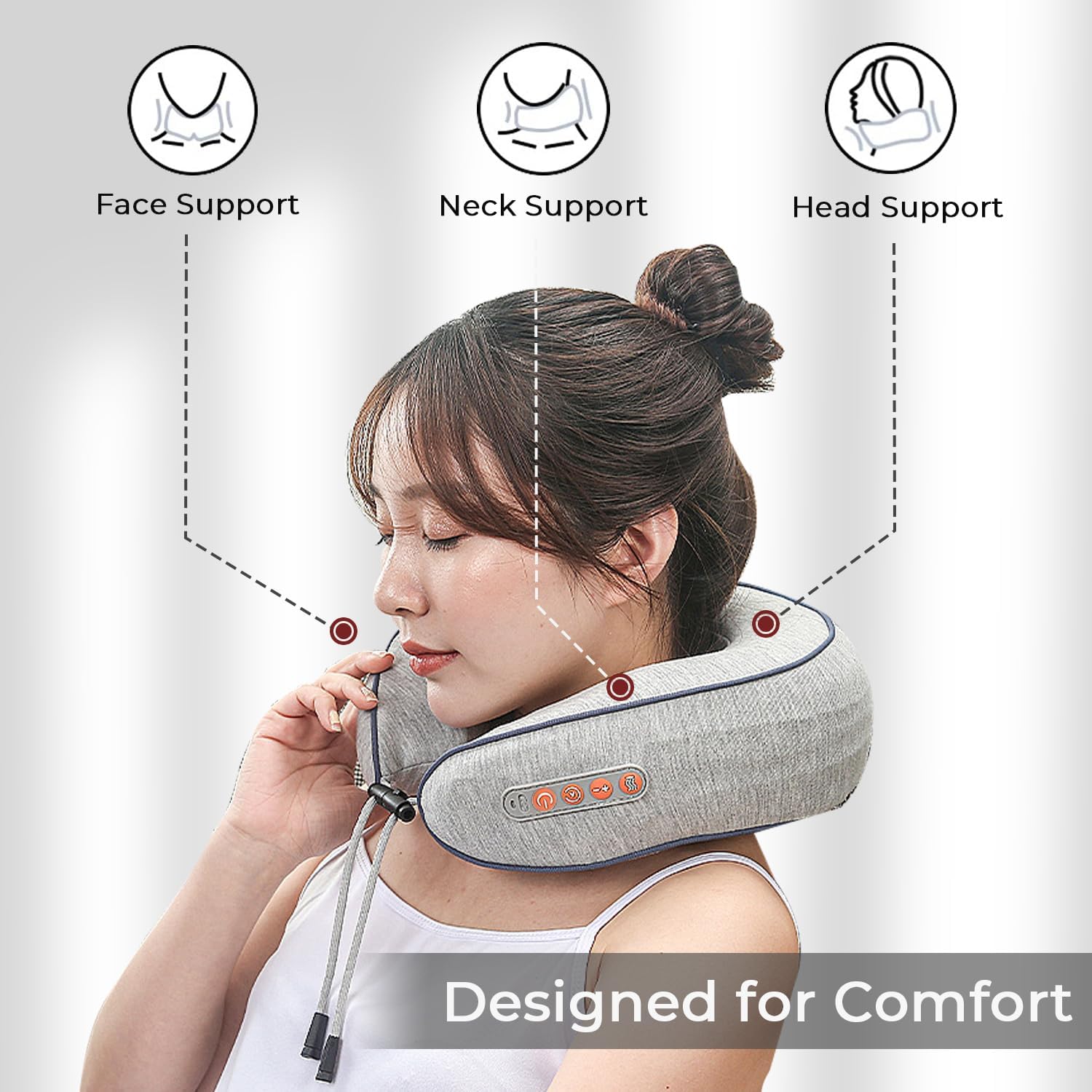 Neck Massager with Heat - Deep Tissue Neck Pain Relief U-Shape Design Electric Cordless Massager Pillow for Travel Office Shiatsu Neck Massager with Double Motor Gifts for Men Women, Grey - Image 2