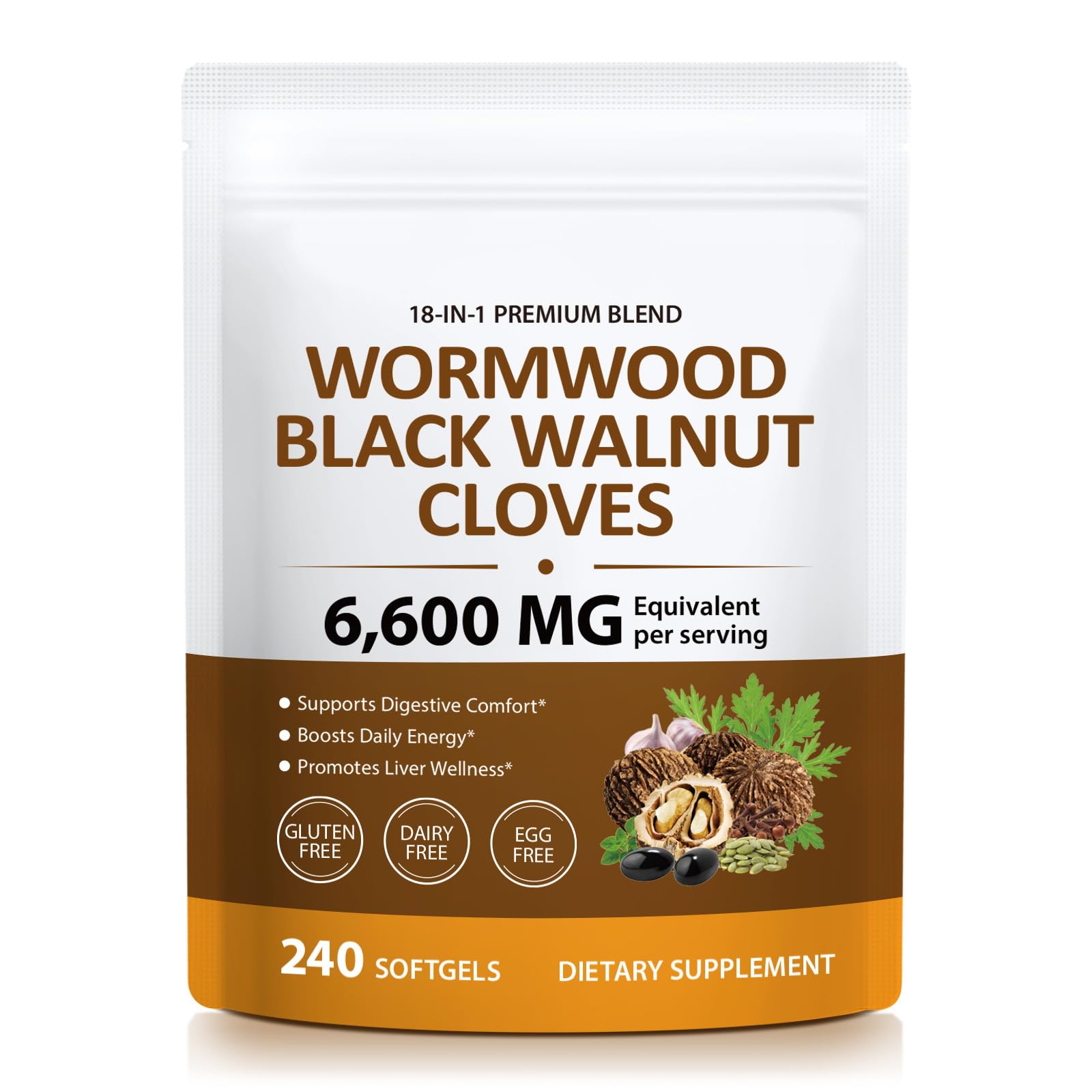 Tiuedu Black Walnut & Wormwood Softgels, 18-in-1 Herbal Supplement