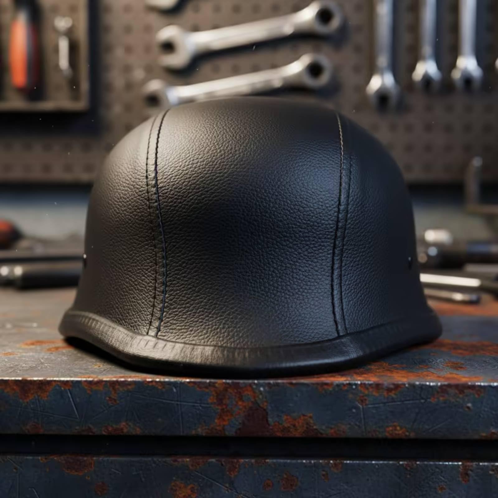 LOVIVER Casco Media Cabeza con Revestimiento Imitación Piel y Bor Inferior para Recorridos Tranquilos y Rutas s Sencillas, Cuero Negro, M