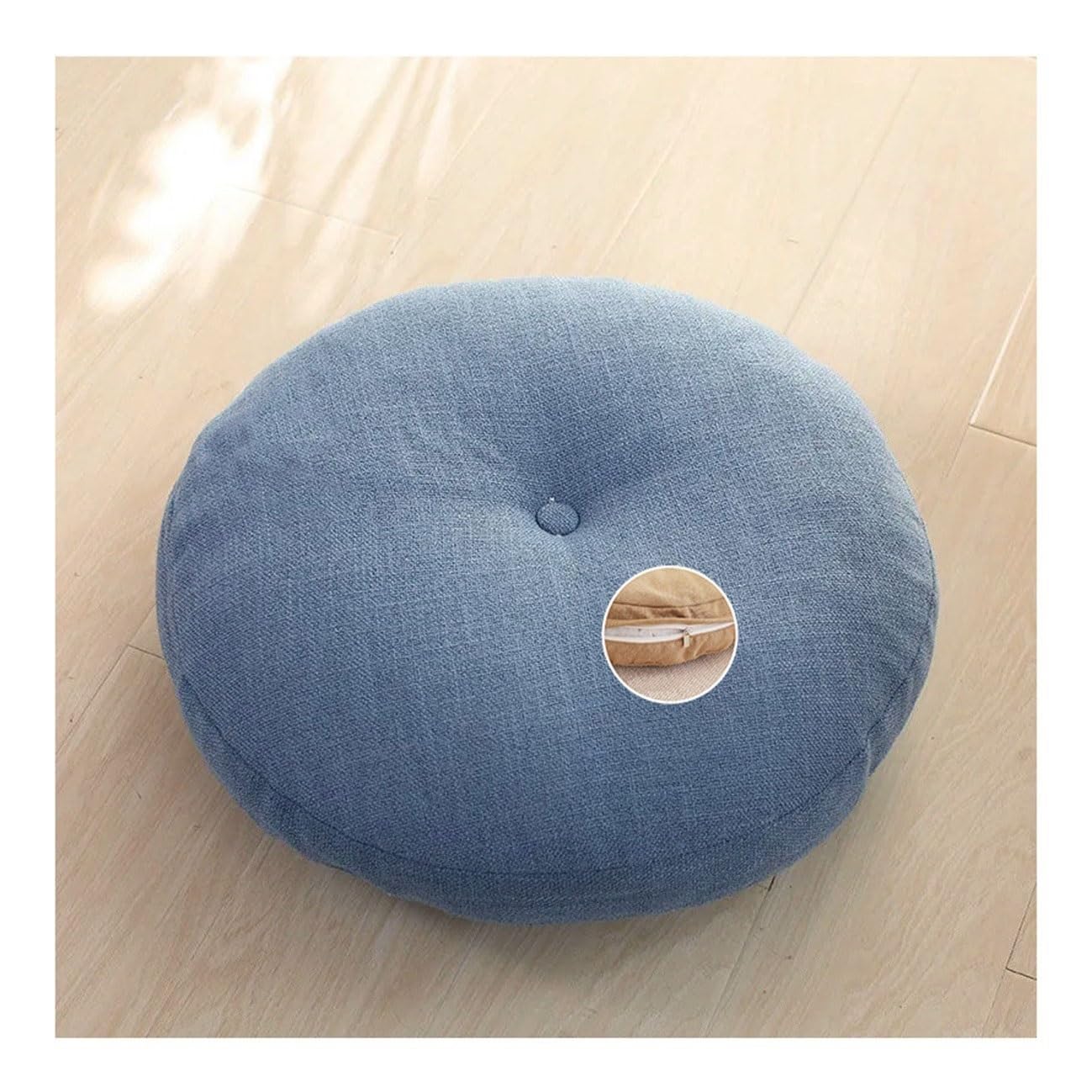 Japanese Tatami Floor Pillow Cushion Seating Pillows Detachable Yoga Cushions Pleated Solid Color Linen Round Seat Cushion Floor Pillow Cushion for Chair Pads Floor Cushion(Sky Blue,60 cm 24 inch)