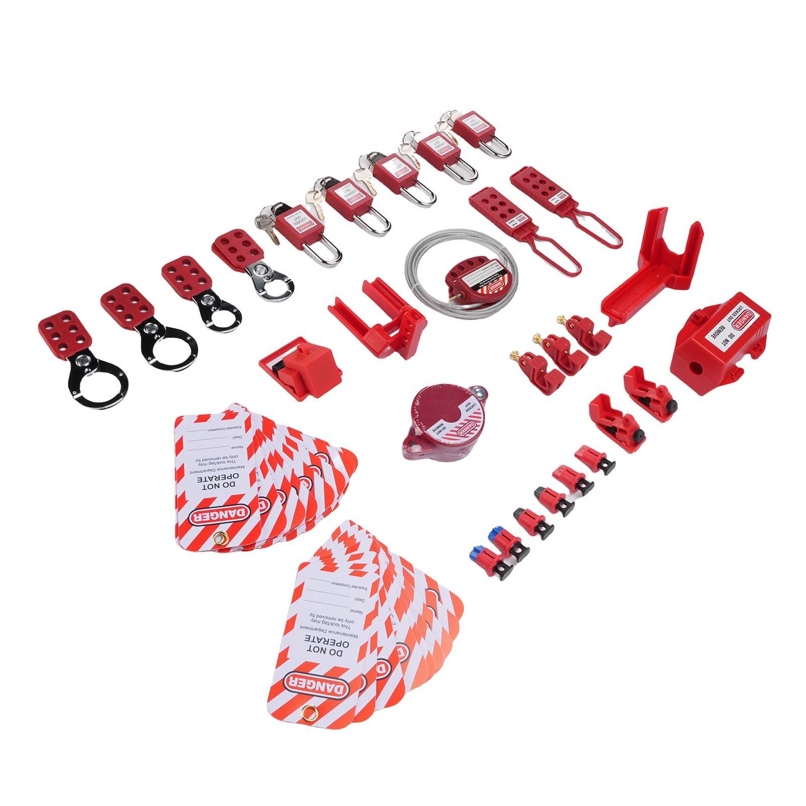 RiToEasysports Kit LOTO, Bloqueo de Seguridad Ajustable para Interruptores Eléctricos con Candado de Cable de Acero y Funda de Nailon Resistente, para Mantenimiento Industrial y Control de Riesgos