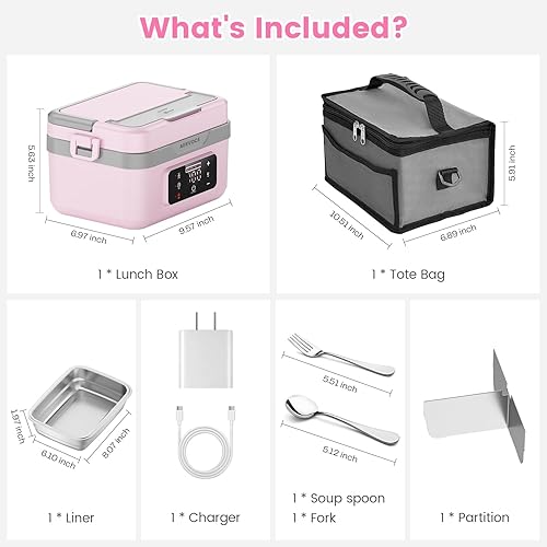 Miniatura 9 de Fiambrera eléctrica para adultos - Fiambrera térmica inalámbrica de 8000 mAh para mujeres, calentador de alimentos portátil de 1 litro para
