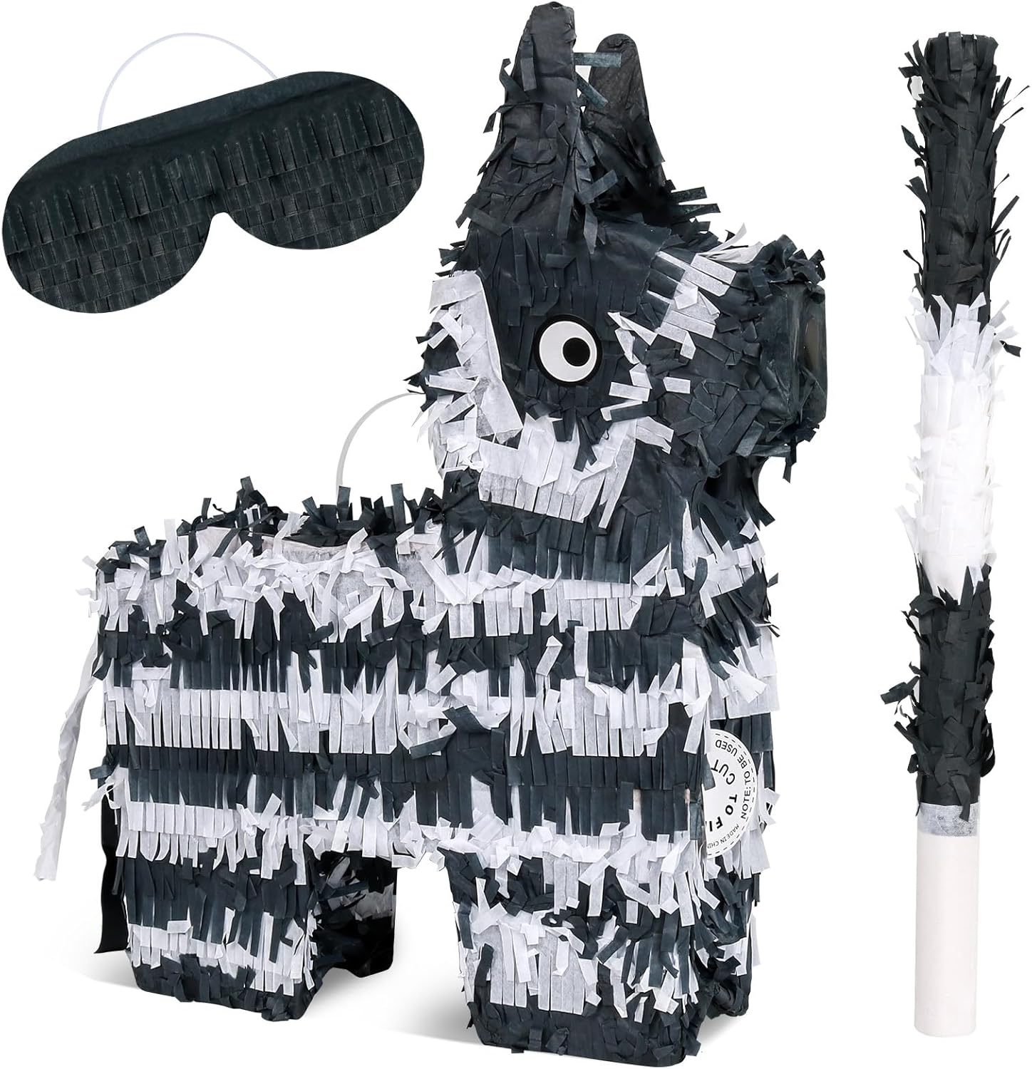 Piñata Set for Kids Party - Full Party Game Kit with Hitting Stick, Blindfold & Confetti Filler, Perfect for Birthday Party Decorations for Boys and Girls - Piñata，black and white