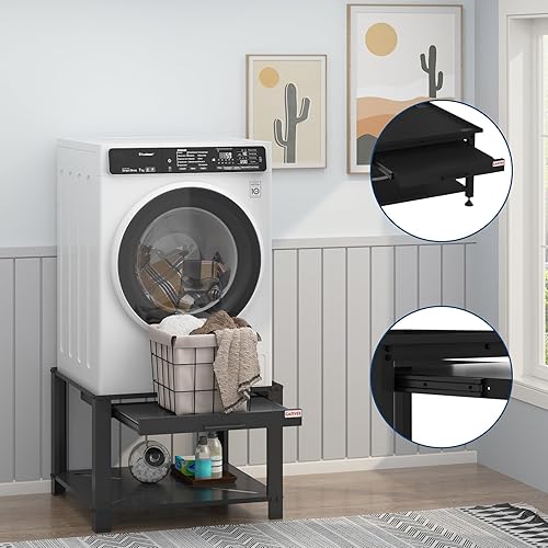 Miniatura 5 de Garvee Soporte de metal resistente de 29 pulgadas con estante extraíble, pedestal de ajuste universal, soporte de lavadora antivibraciones