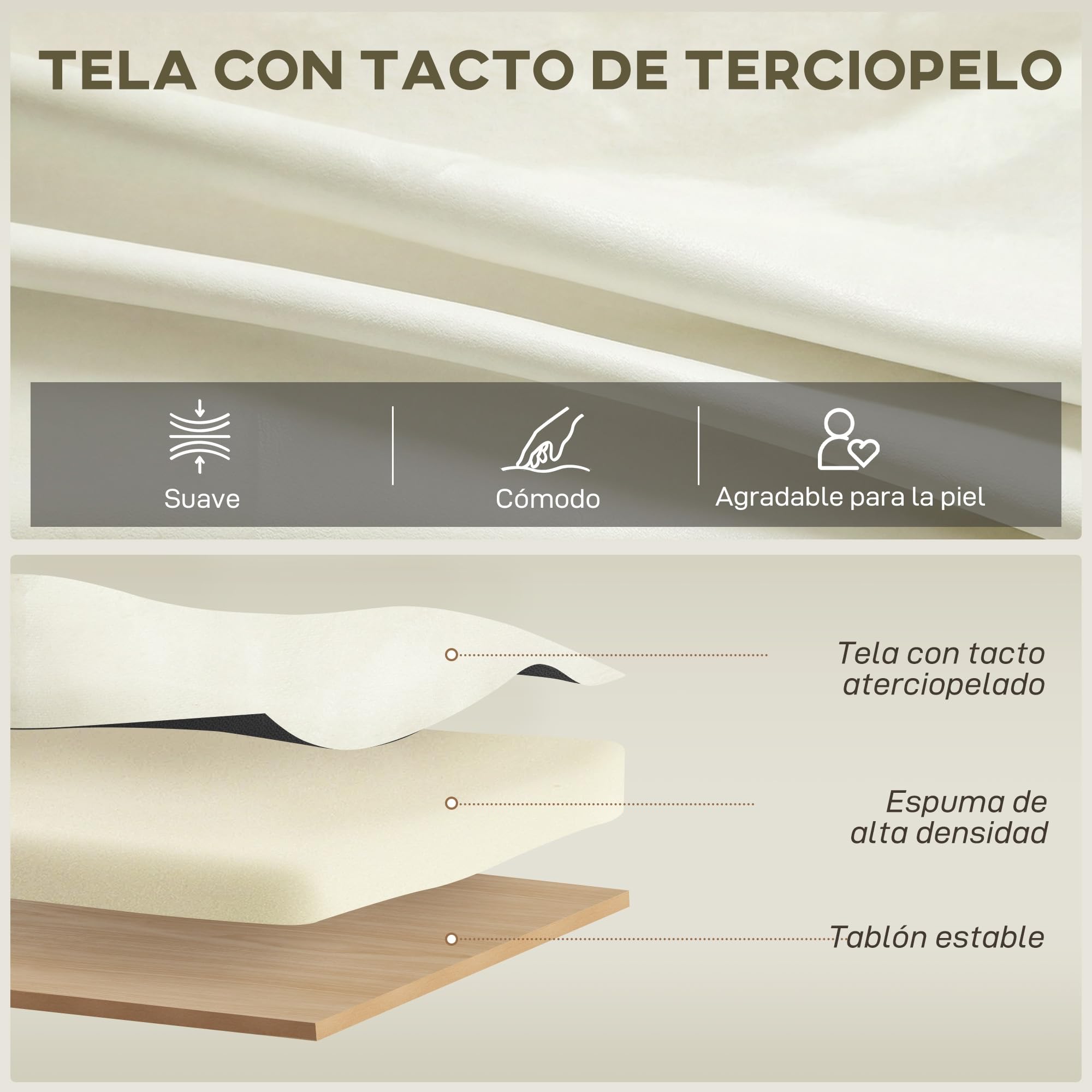 HOMCOM Sofá de 3 Plazas Tapizado en Terciopelo Sofá de Salón 181 cm Crema | Cojines Gruesos, Patas de Metal, Estructura de Madera, para Sala de Estar, Dormitorio, Oficina