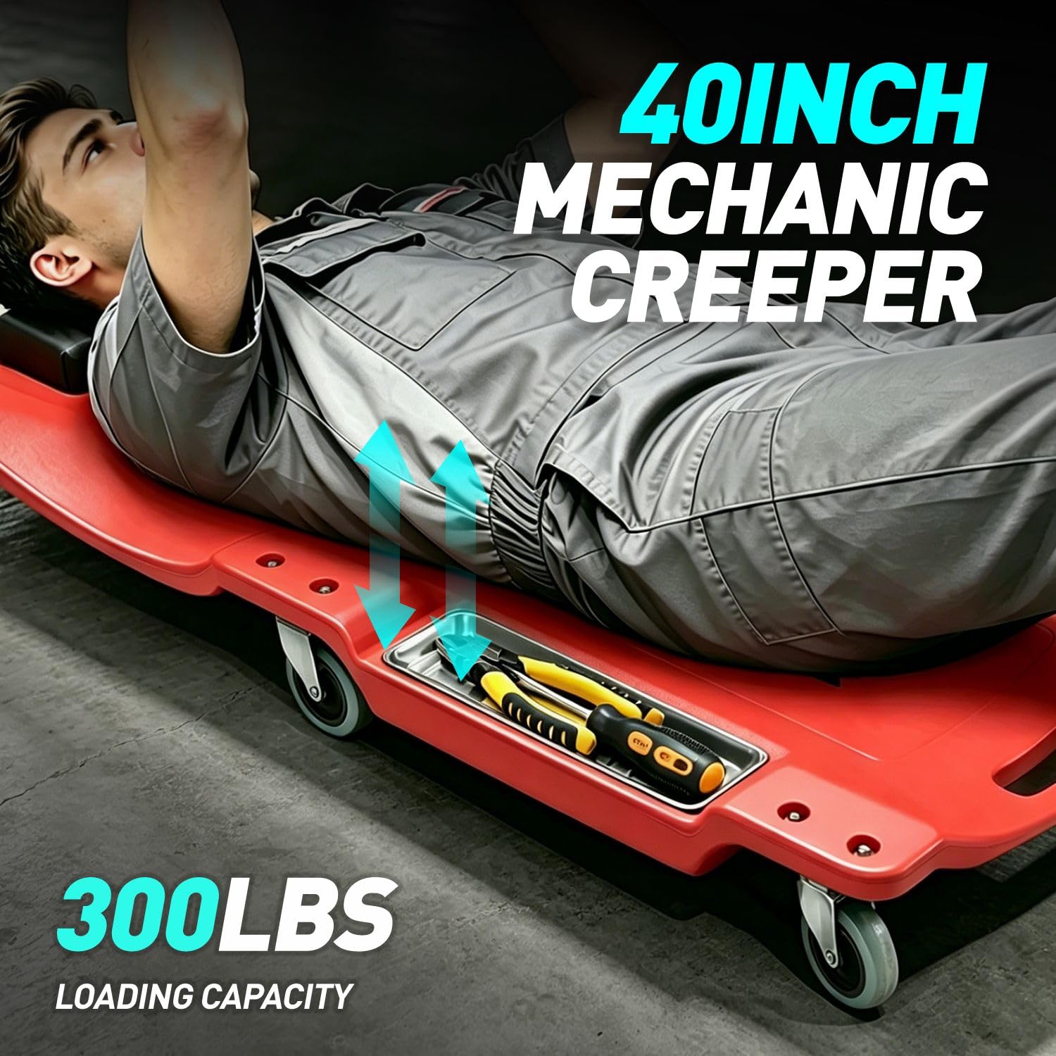 40" Low Profile Rolling Garage Creeper with Tool Trays -3 40" Low Profile Rolling Garage Creeper with Tool Trays -3