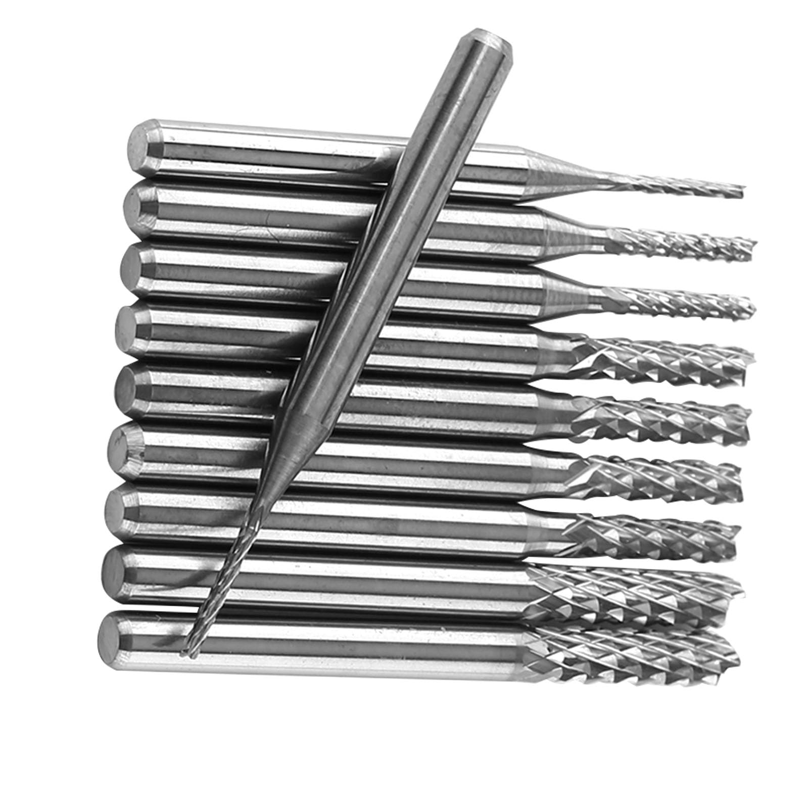 Juego de 10 fresas de carburo de tungsteno, herramientas de corte de fresa de carburo con bordes afilados para fresado de PCB, diámetros de 1,0, 1,5, 2,0, 2,5 y 3,0 mm, para
