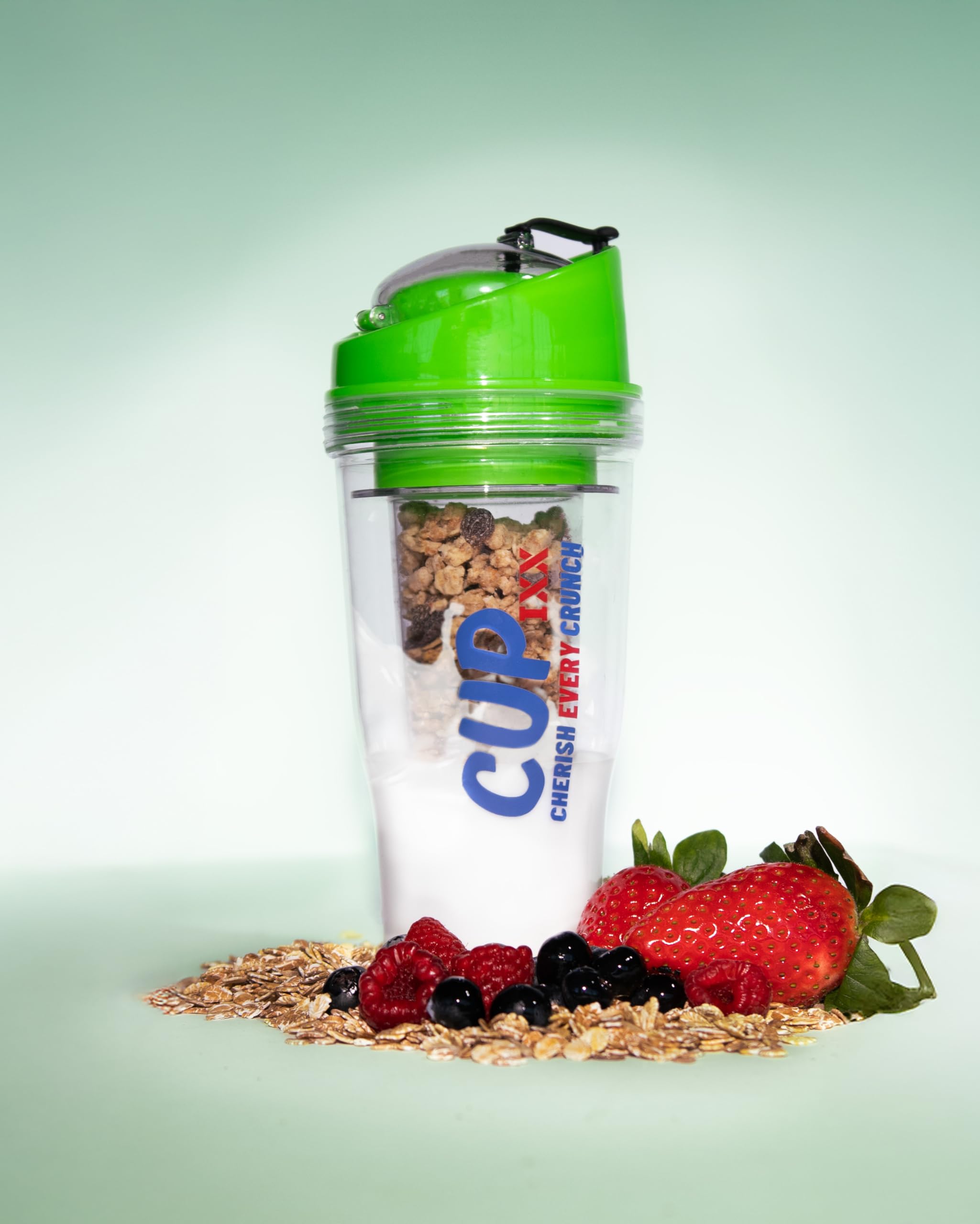 Generisch Tazza per cereali da viaggio per cereali Cornflaks CerealCup to Go senza cucchiaio, portatile Cupixx (verde