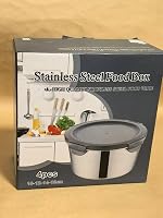 GRFELI Rozsdamentes Acél Ételtároló Dobozok Légmentes Fedéllel, Bento Uzsonnás Doboz Szett 4db (300ml+550ml+950ml+2000ml) 9