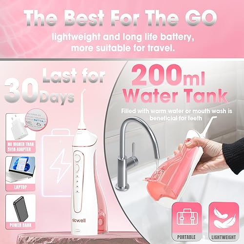 Miniatura 6 de Irrigador dental de agua inalámbrico para dientes Nicwell 4 modos de irrigador bucal dental, portátil y recargable IPX7, impermeable, potente