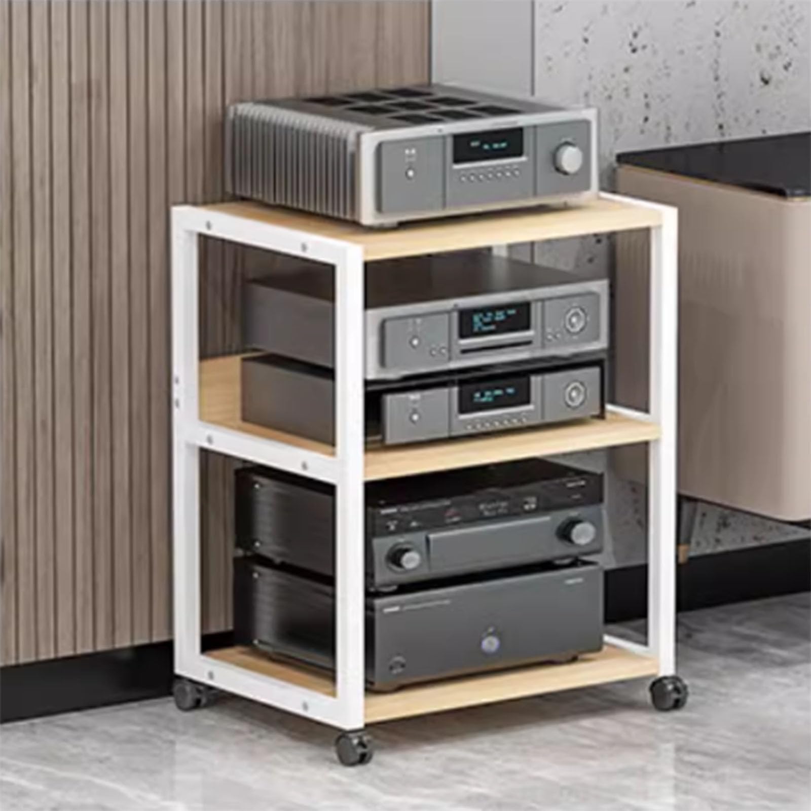 Stojak na media AV z kółkami, półka na gry, szafka dźwiękowa, szafka stereo, witryna, stojak na multimedia, stojak na audio, stojak na konsolę do gier ze schowkiem, wieża stereo audio