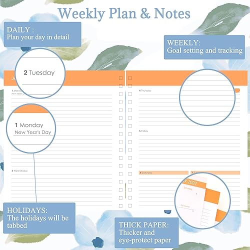 Miniatura 4 de Agenda de tapa dura 2023-2024, agenda semanal y mensual del año académico, planificador diario grande de 13 meses en espiral 2024 para mujeres