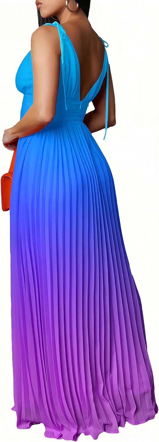 ZVO Women Maxi Dress Sexy Cocktail Party Long Dress Summer Loose Beach Dresses A-line Pleated Halter Dress - Image 2