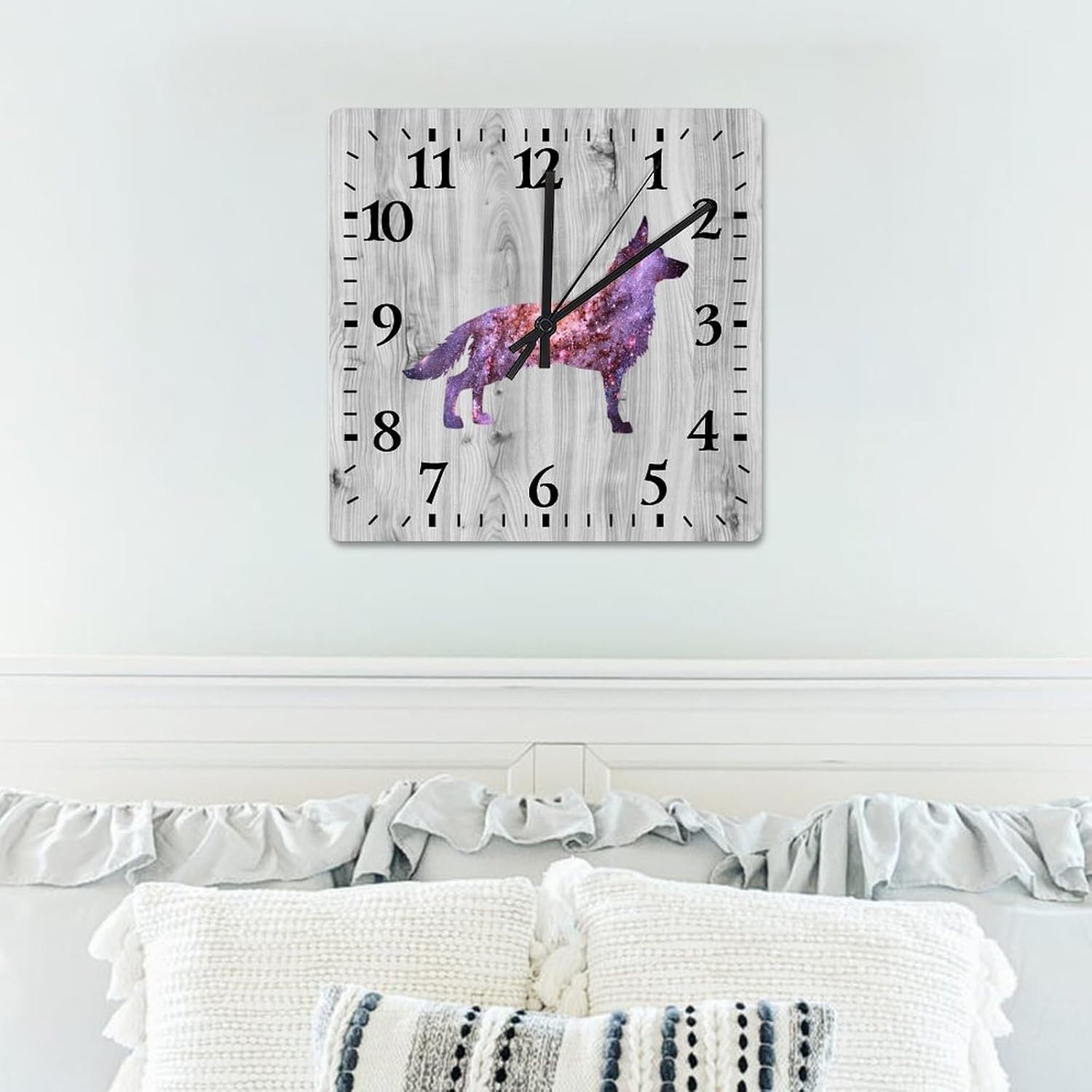 Dog Silhouette Wall Clock German Shepherd Wooden Clock 15in Rustic Style Arts and Crafts No Ticking Sound Battery Operated Clock Decor for Shelf Half Bath Pub