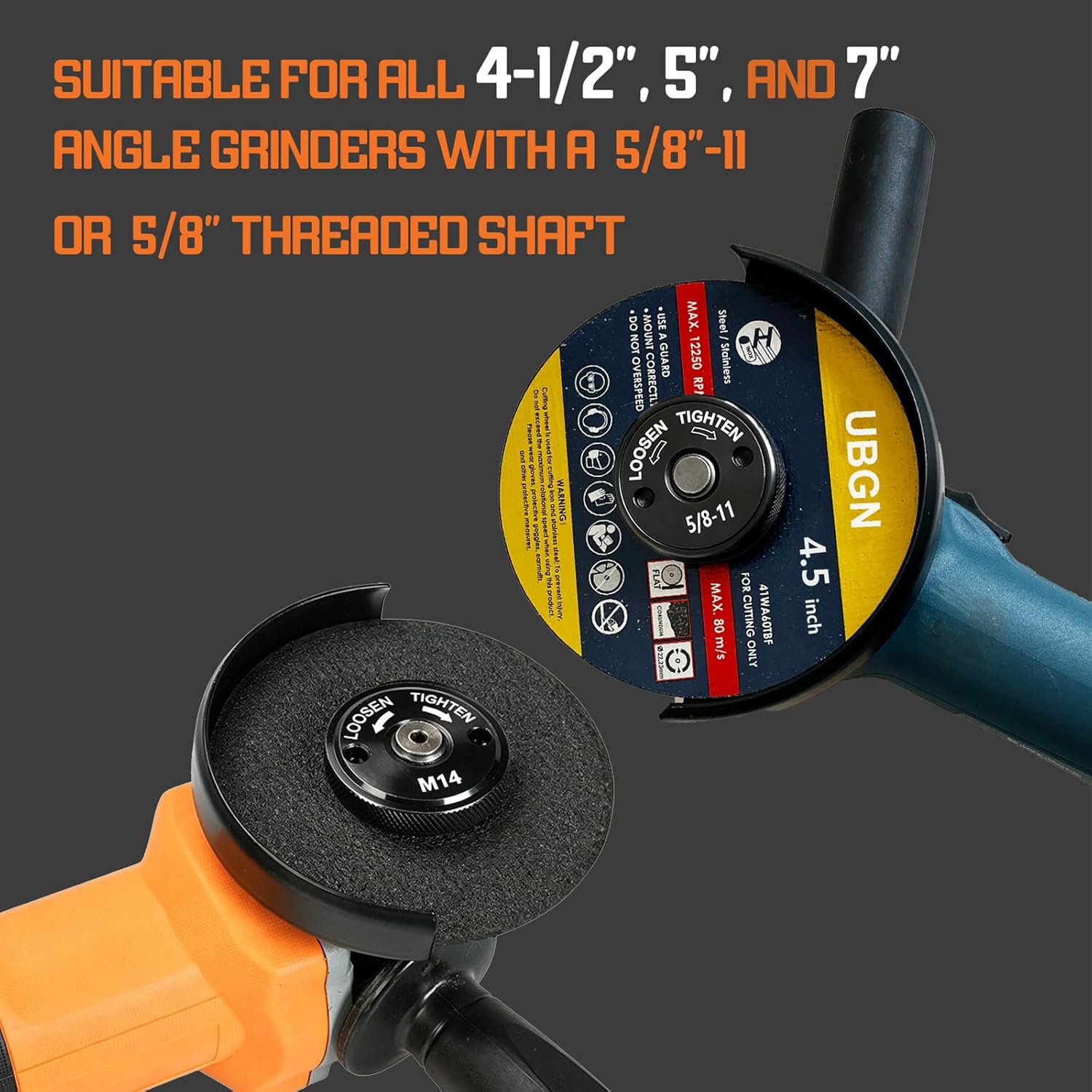 2 PCS Quick Install & Release Angle Grinder Nut, 5/8"-11 & M14 Self-Locking Flange Nuts Compatible with Dewalt Milwaukee Makita Ryobi Bosch 4.5"-9" Grinders, Grinder Accessories & Attachments